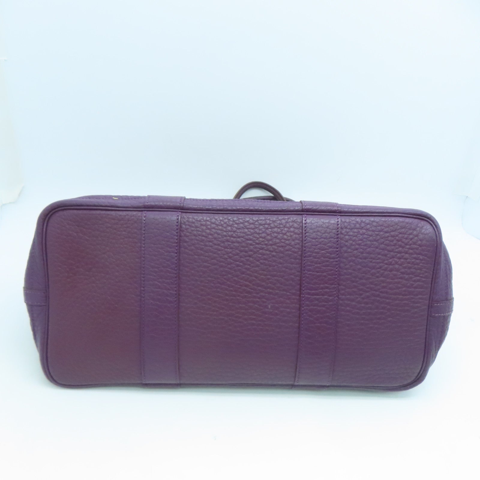 HERMES Clemence皮革GardenParty PM銀扣手挽袋暗紫色