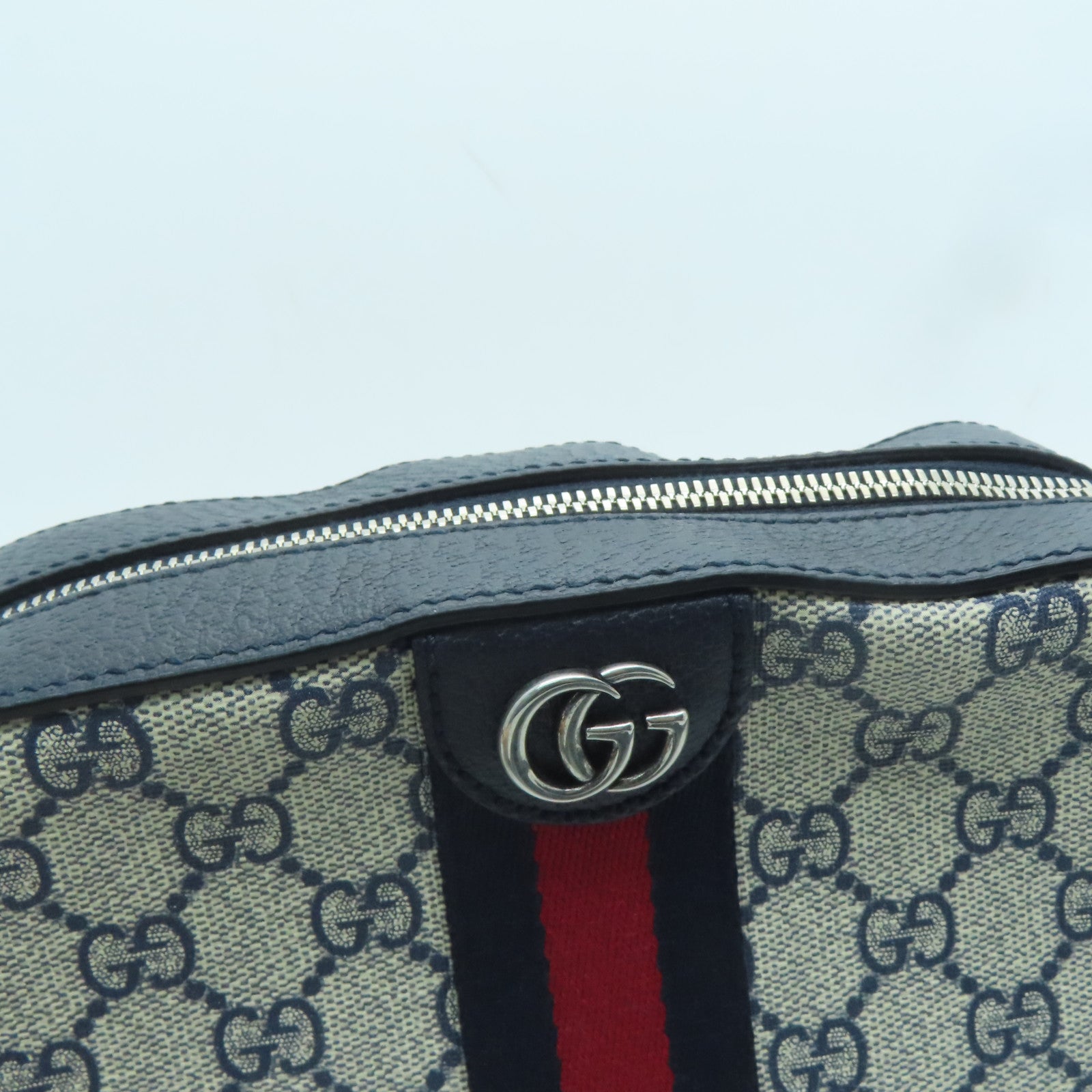 GUCCI Coated Canvas Ophidia GG Shoulder Bag Silver Buckle Shoulder Bag Dark Blue/Gray
