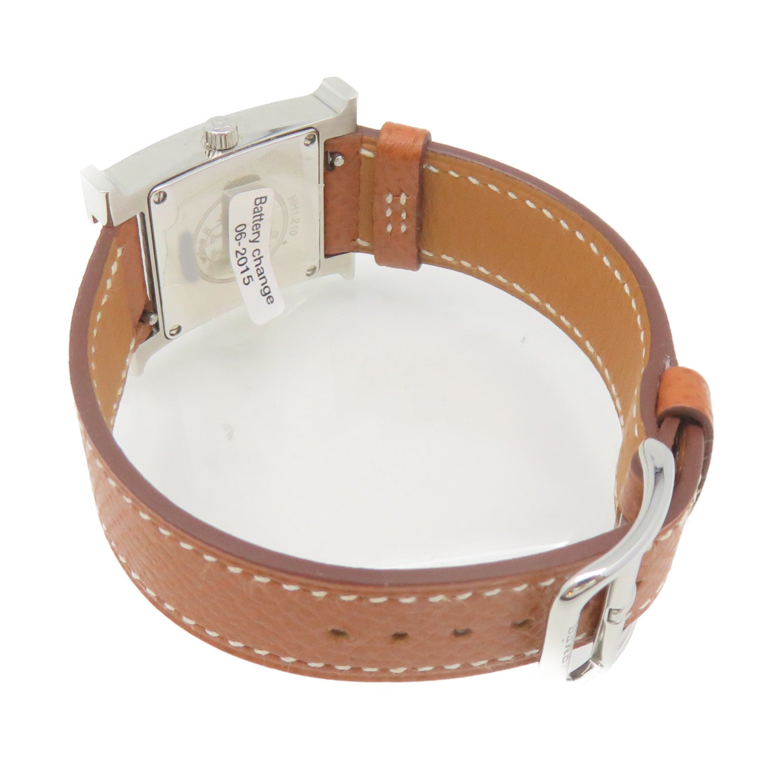 HERMES Heure H watch Stainless Steel/Epsom Leather Band Quartz Watch White/Gold Brown