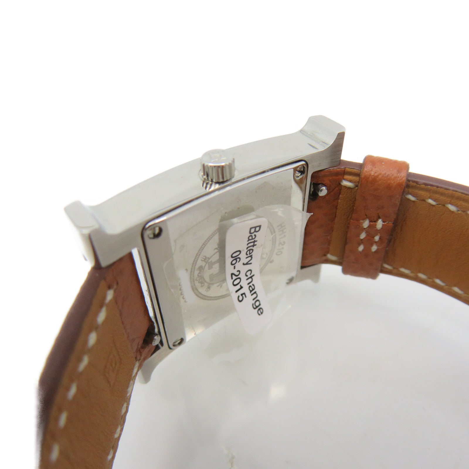 HERMES Heure H watch Stainless Steel/Epsom Leather Band Quartz Watch White/Gold Brown