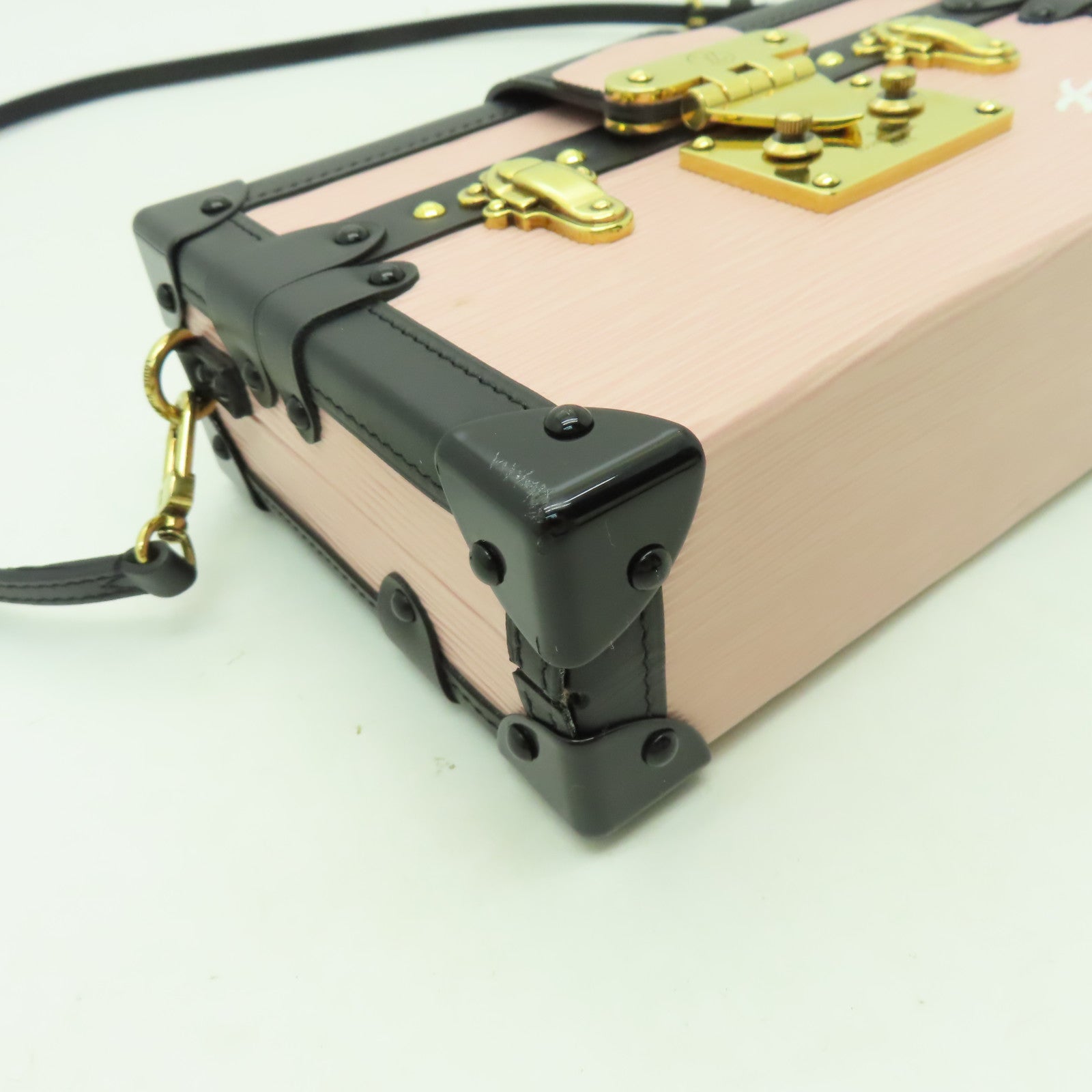 LOUIS VUITTON Epi Petite Malle金扣肩背袋粉紅色/黑色