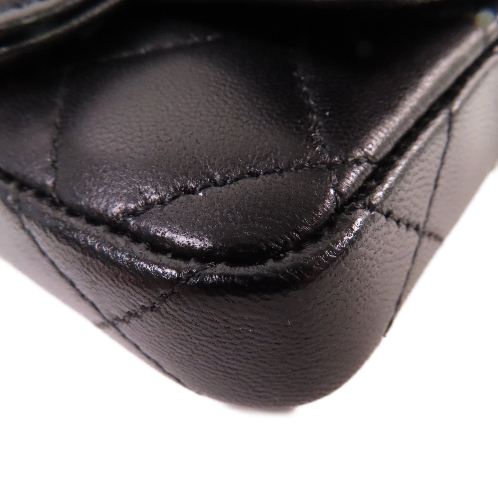 CHANEL 菱格羊皮皮革Chain Mini Shoulder Card Case金扣鏈帶肩背卡套黑色