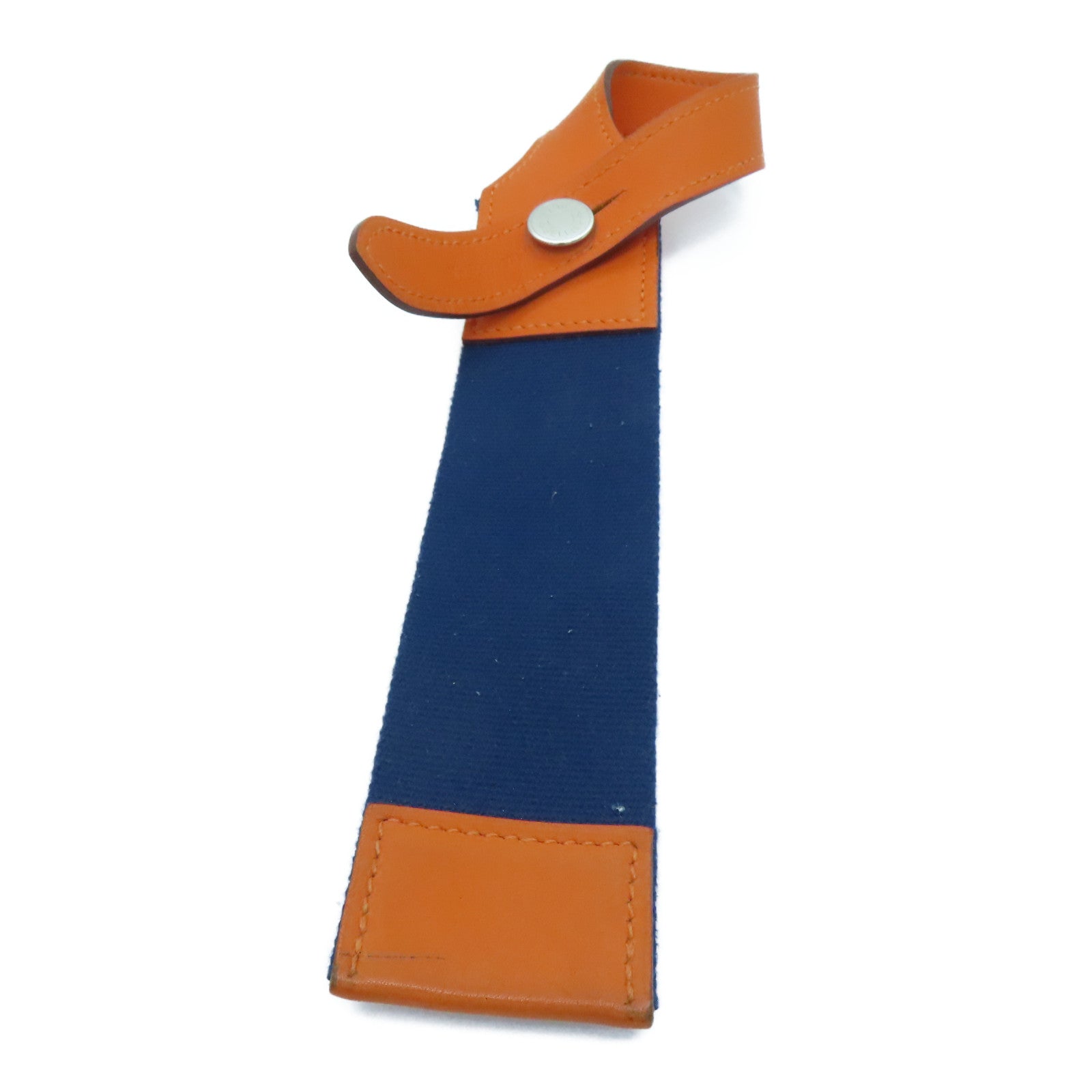 HERMES Evercolor Leather Charm Silver Buckle Charm Orange/Navy Blue