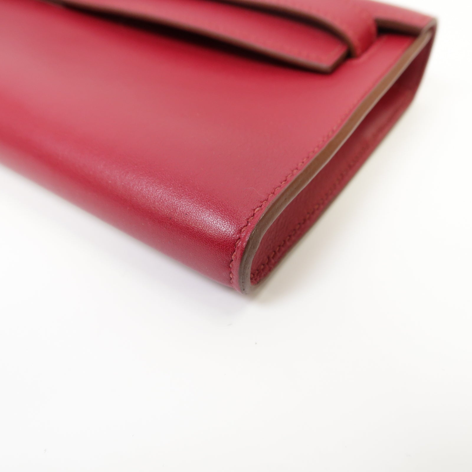 HERMES Swift皮革Kelly Cut銀扣手挽袋Ruby紅色