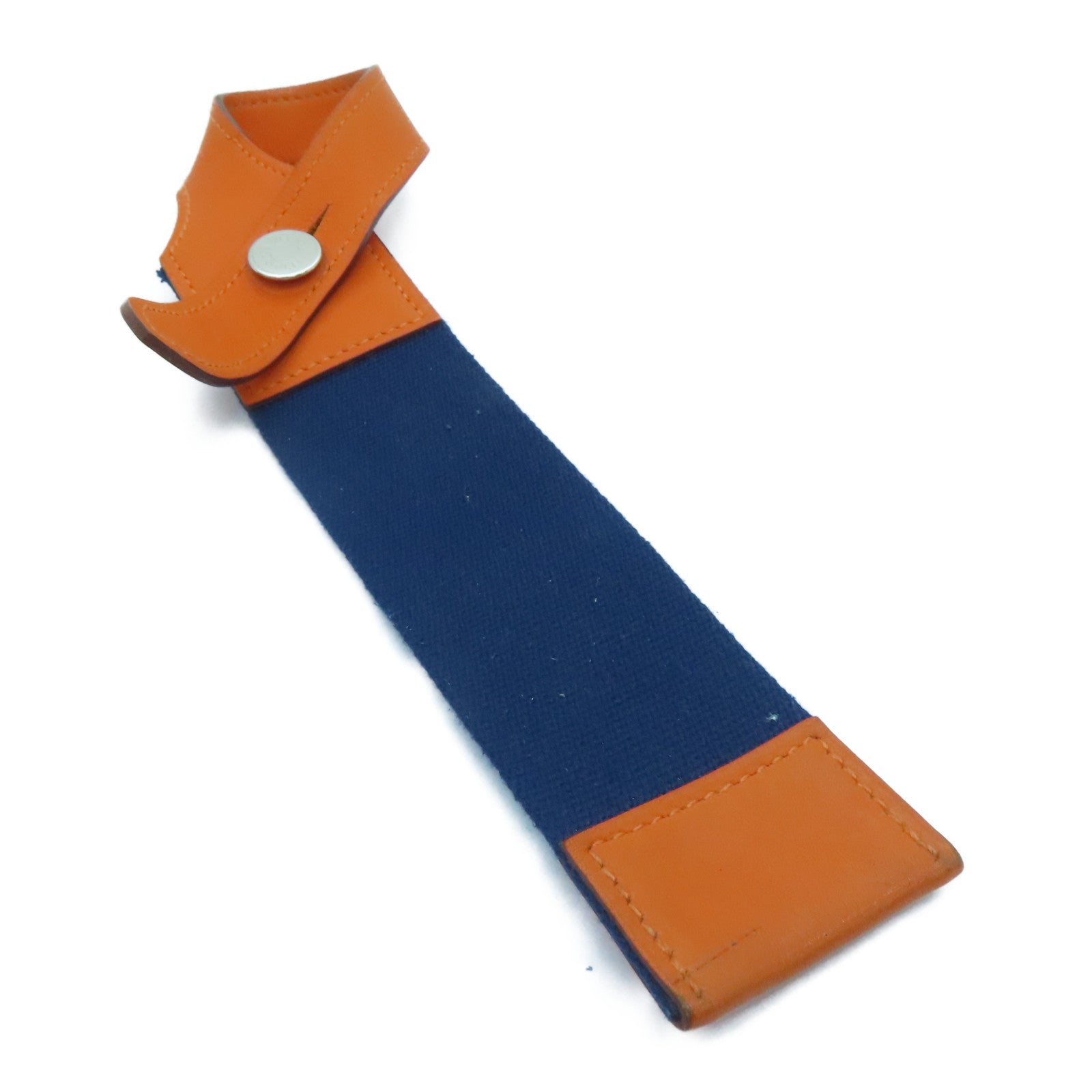 HERMES Evercolor Leather Charm Silver Buckle Charm Orange/Navy Blue
