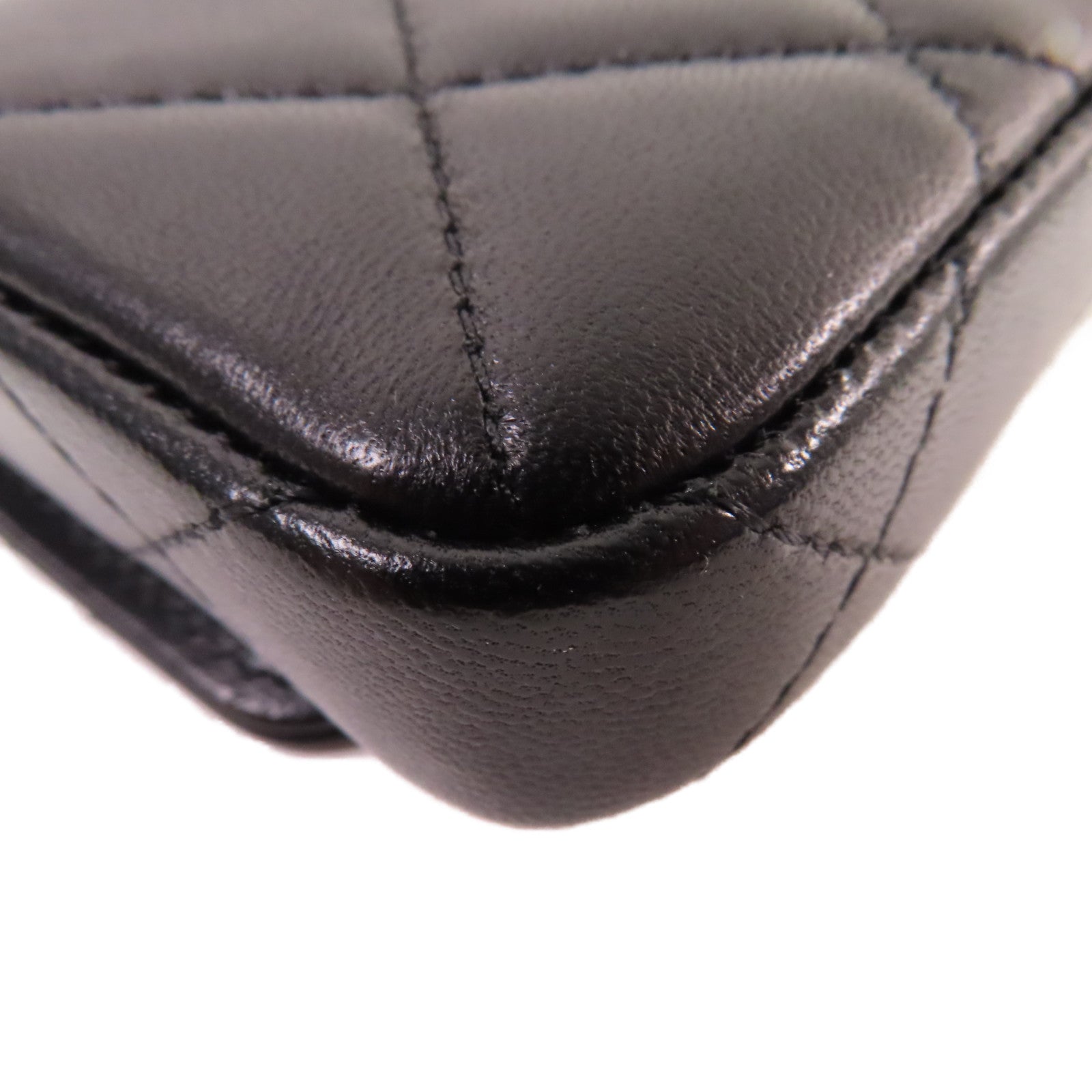CHANEL 菱格羊皮皮革Chain Mini Shoulder Card Case金扣鏈帶肩背卡套黑色