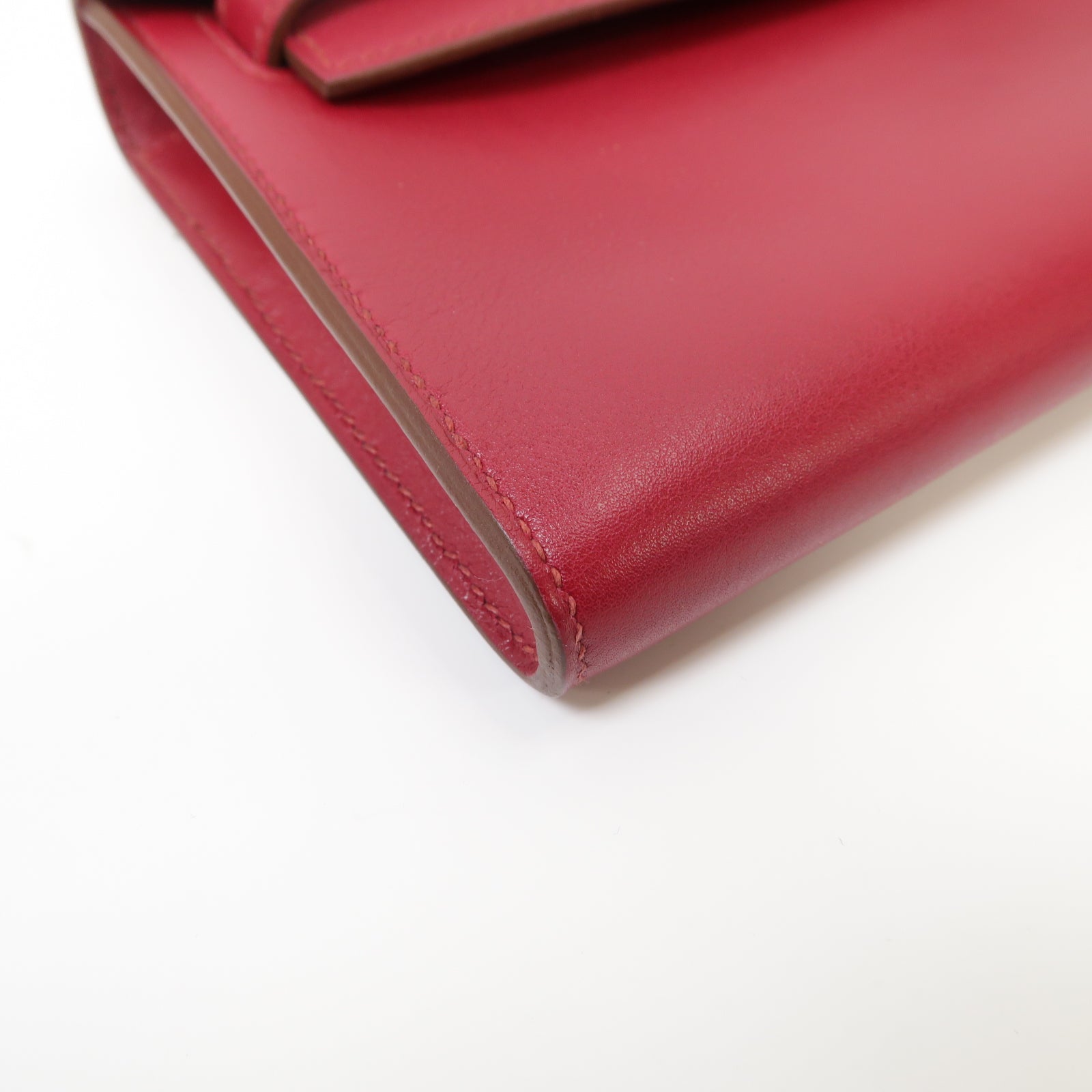 HERMES Swift皮革Kelly Cut銀扣手挽袋Ruby紅色