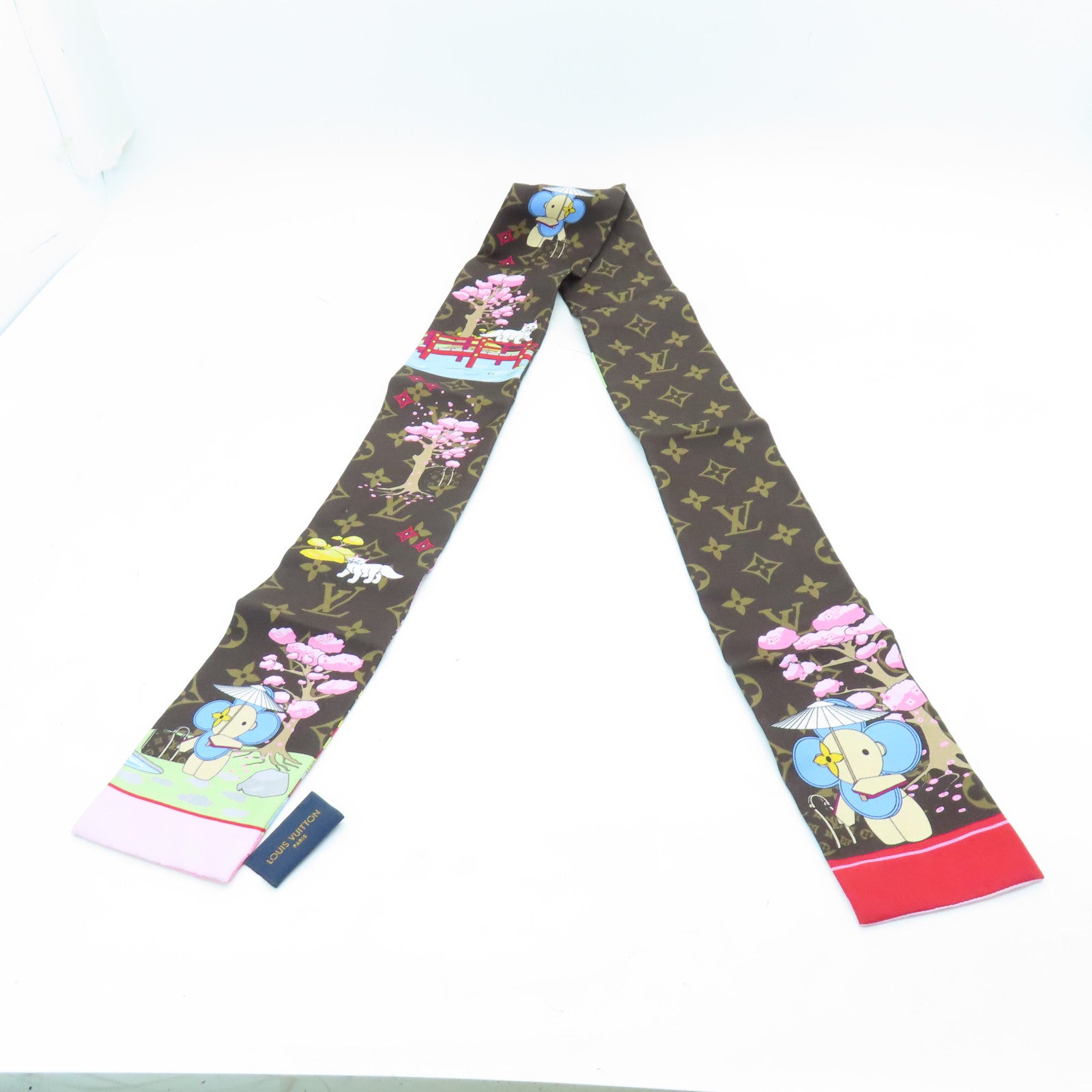 LOUIS VUITTON Silk Scarf Scarf Brown
