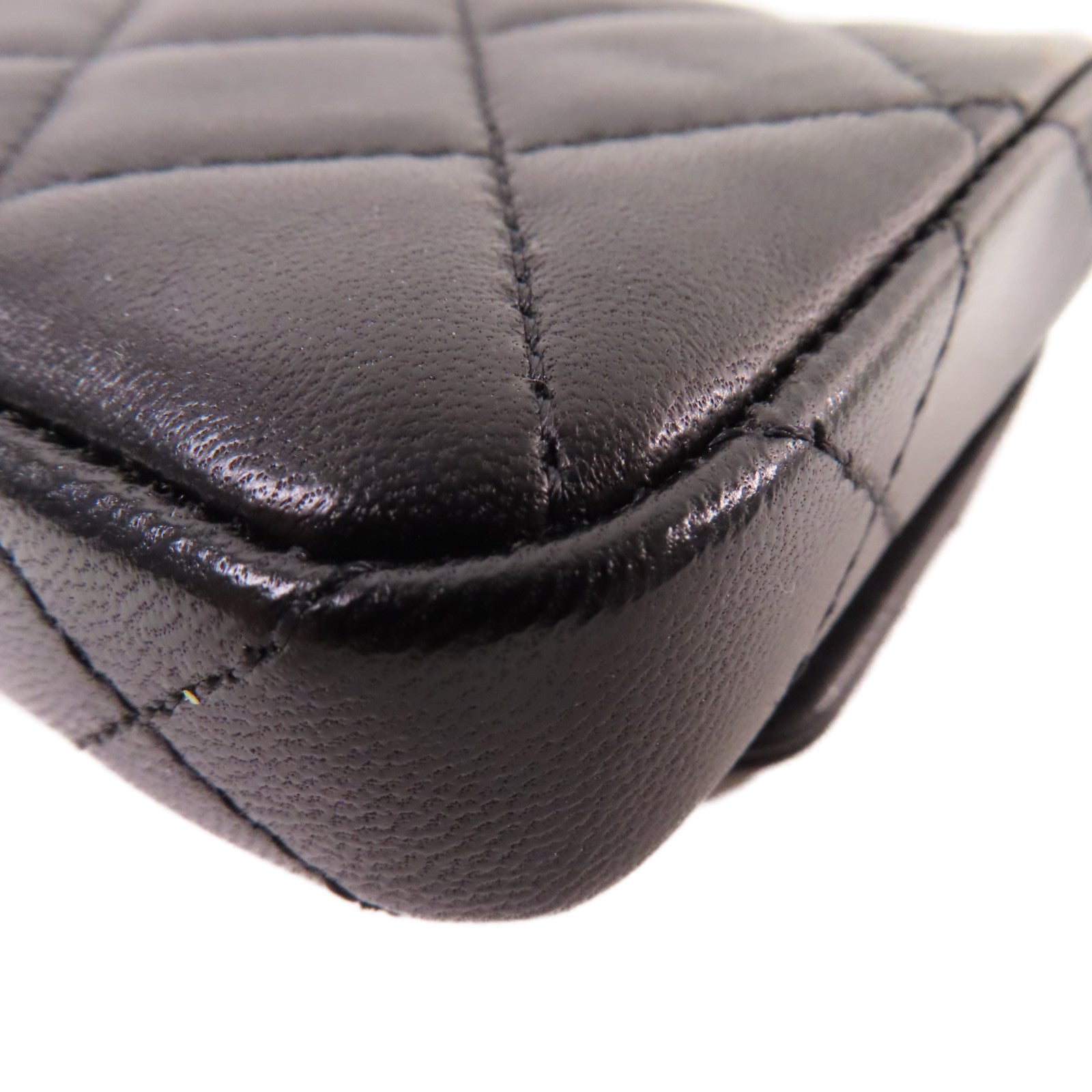 CHANEL 菱格羊皮皮革Chain Mini Shoulder Card Case金扣鏈帶肩背卡套黑色