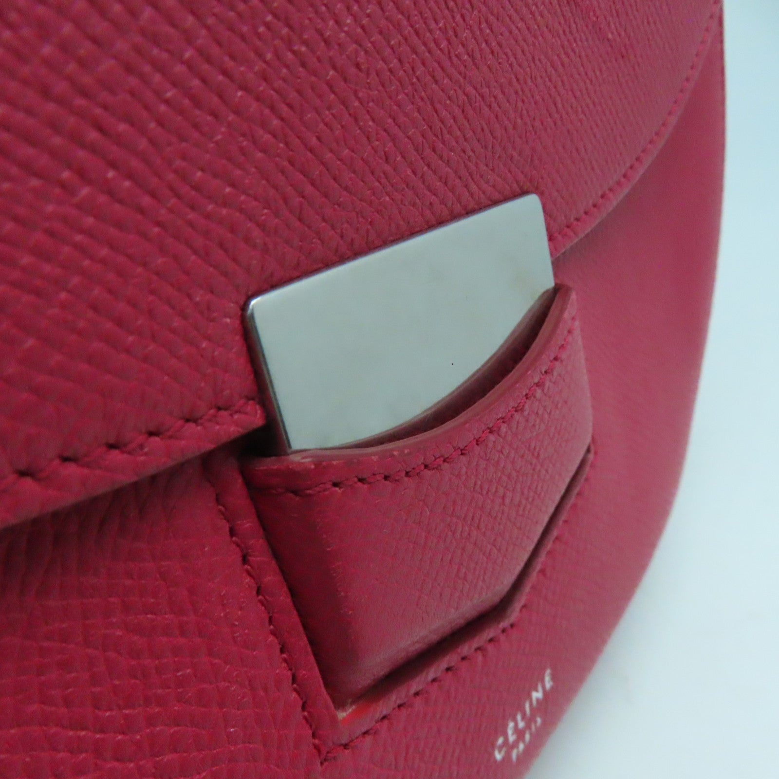 CELINE 牛皮皮革Shoulder Bag银扣肩背袋红色