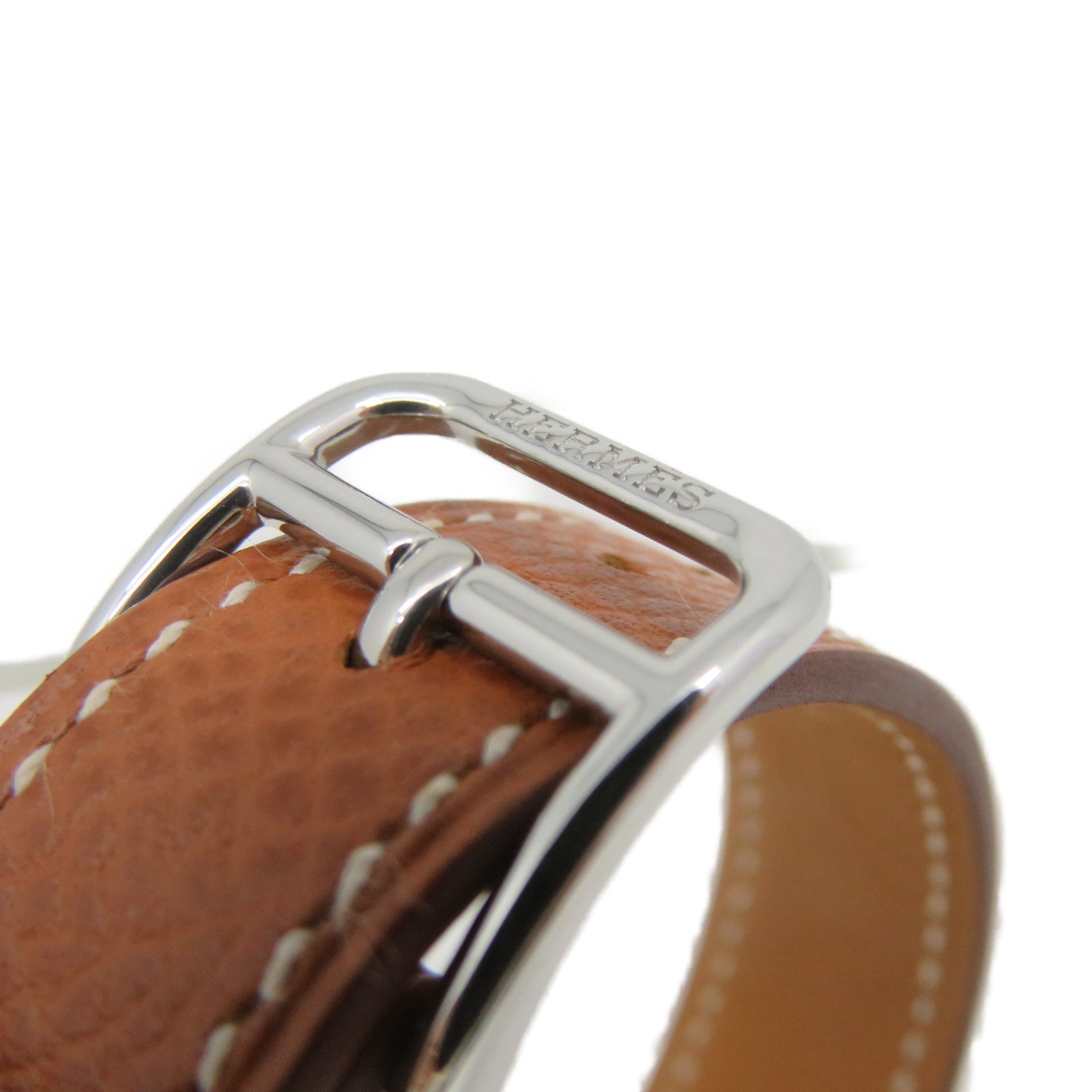 HERMES Heure H watch Stainless Steel/Epsom Leather Band Quartz Watch White/Gold Brown