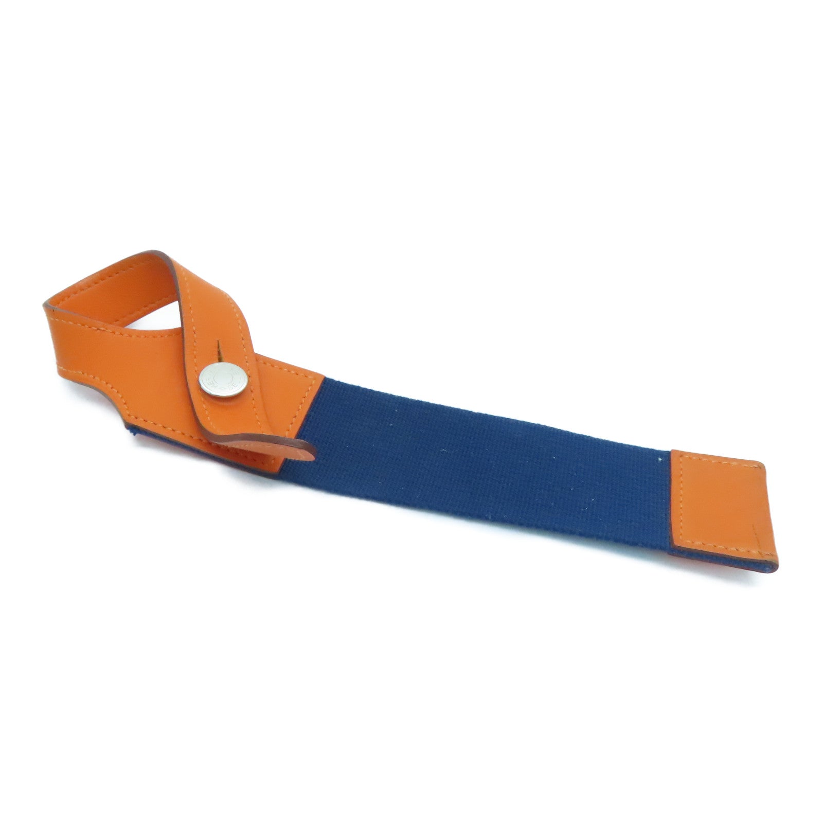 HERMES Evercolor Leather Charm Silver Buckle Charm Orange/Navy Blue