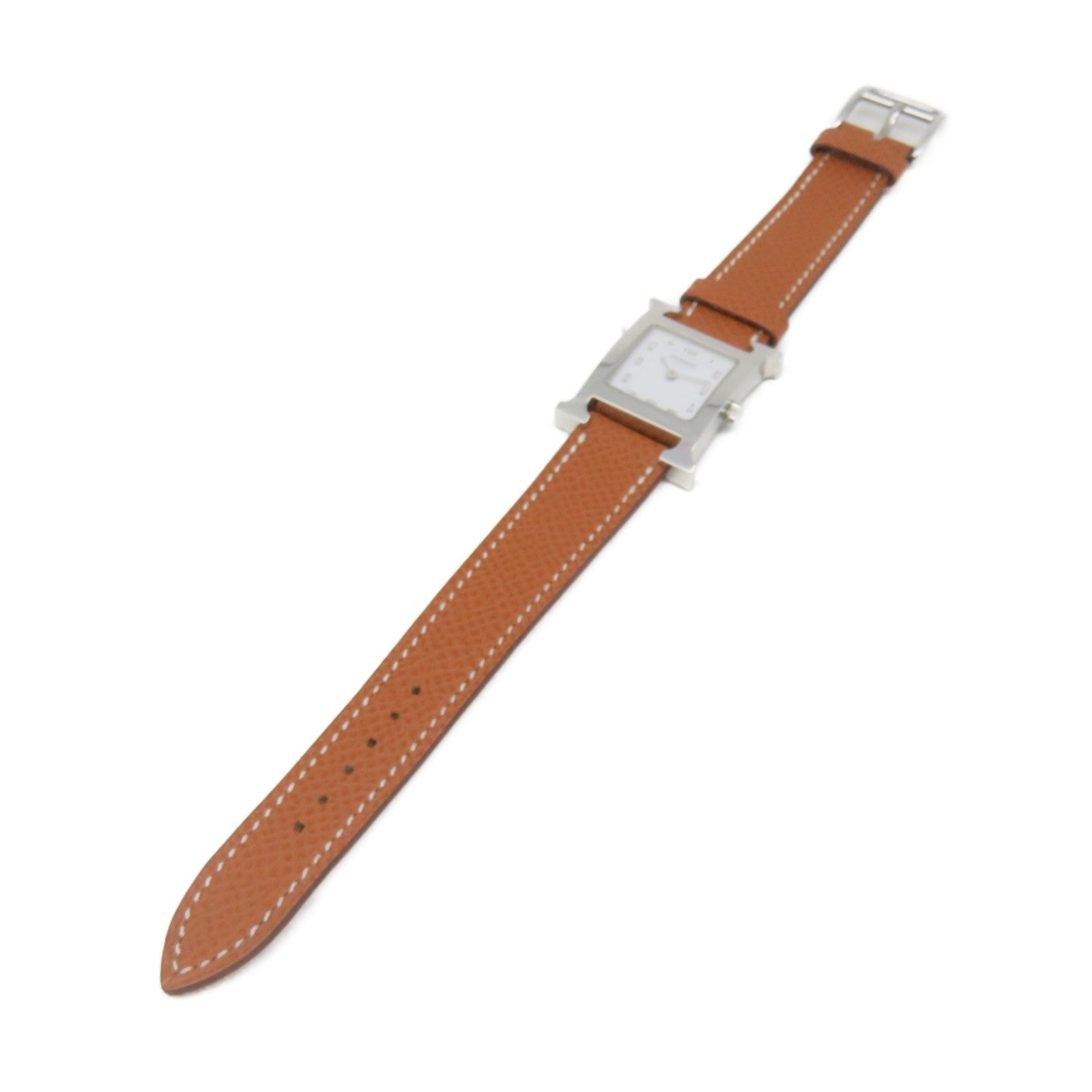 HERMES Heure H watch Stainless Steel/Epsom Leather Band Quartz Watch White/Gold Brown