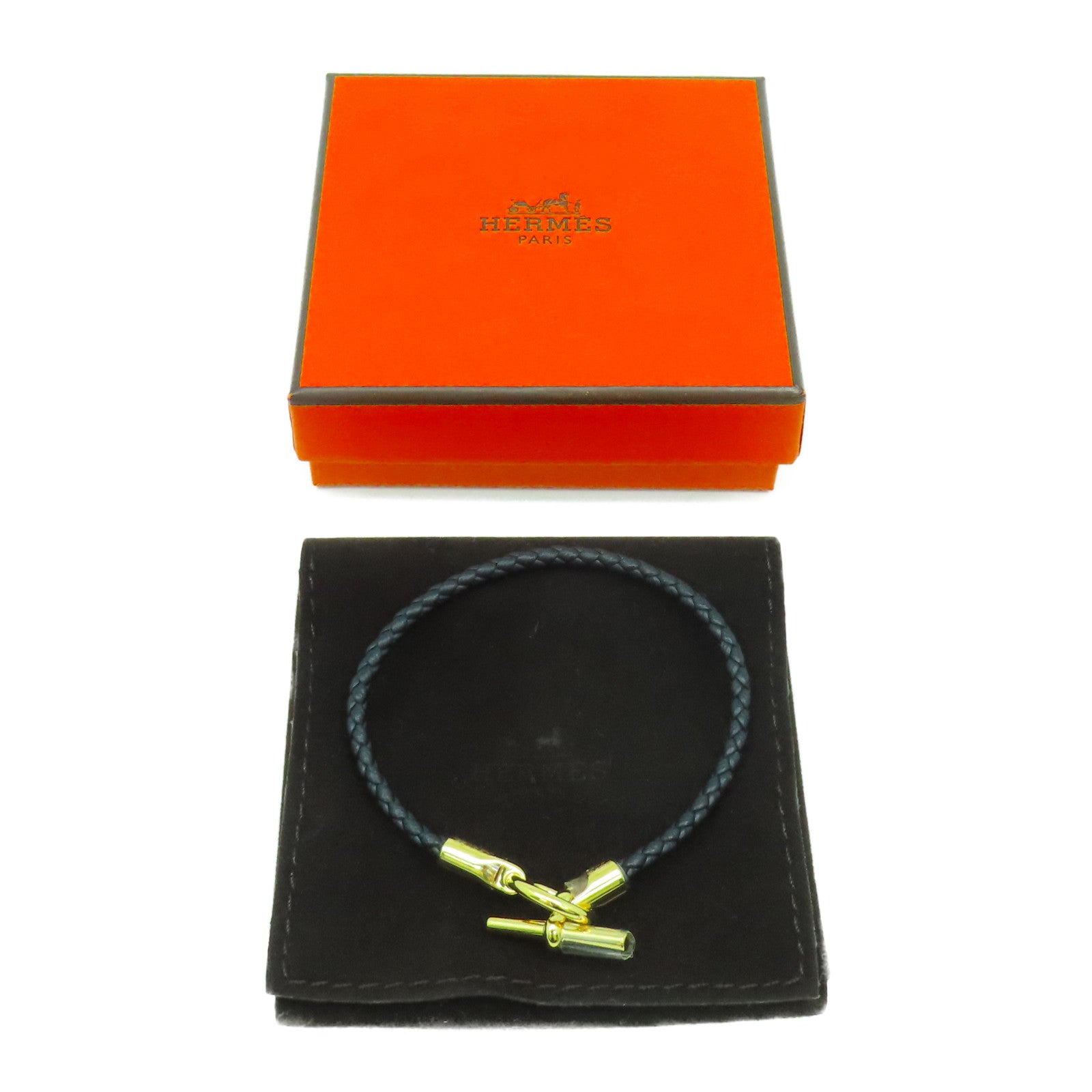HERMES Swift皮革Glenan Bracelet金扣手鏈黑色