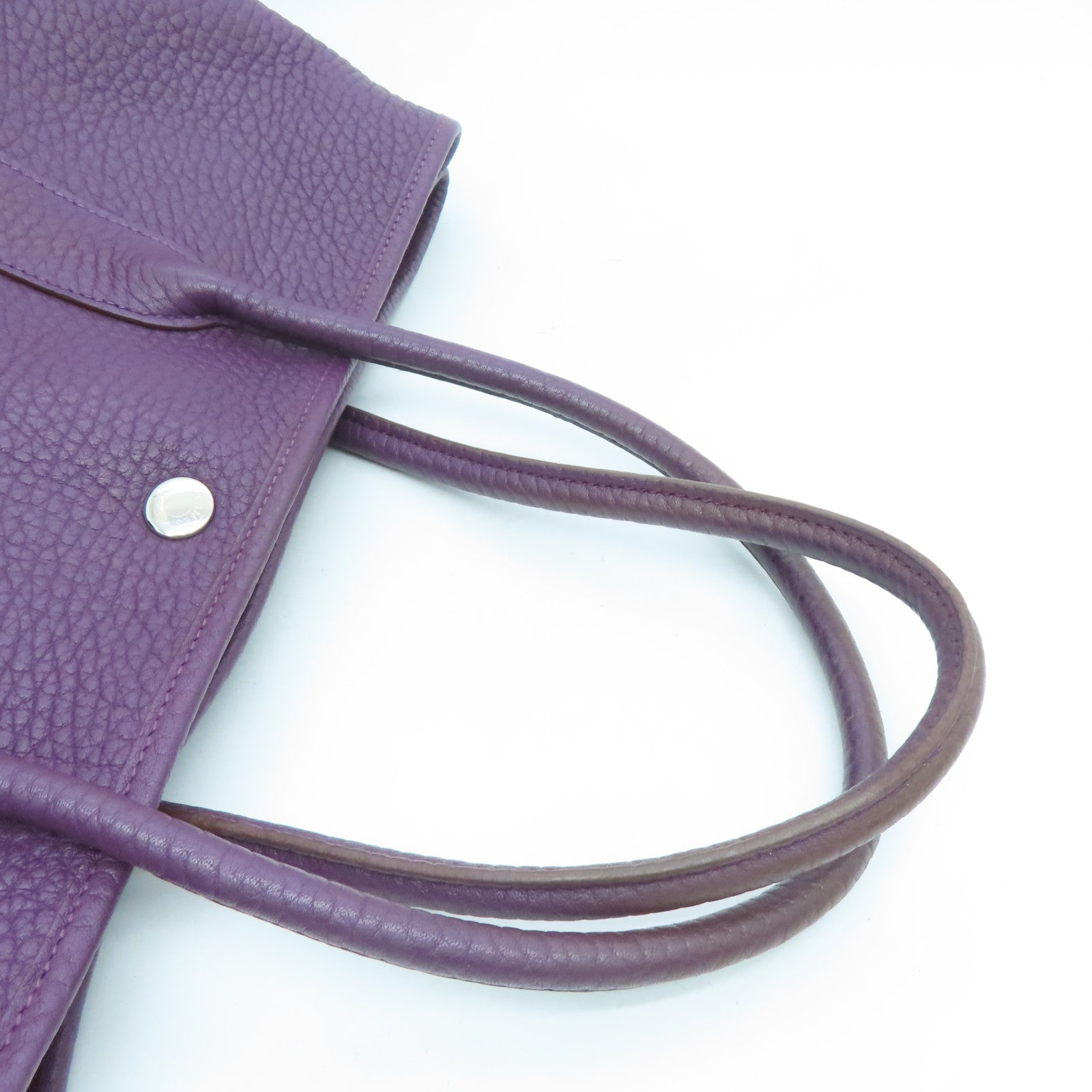 HERMES Clemence皮革GardenParty PM銀扣手挽袋暗紫色