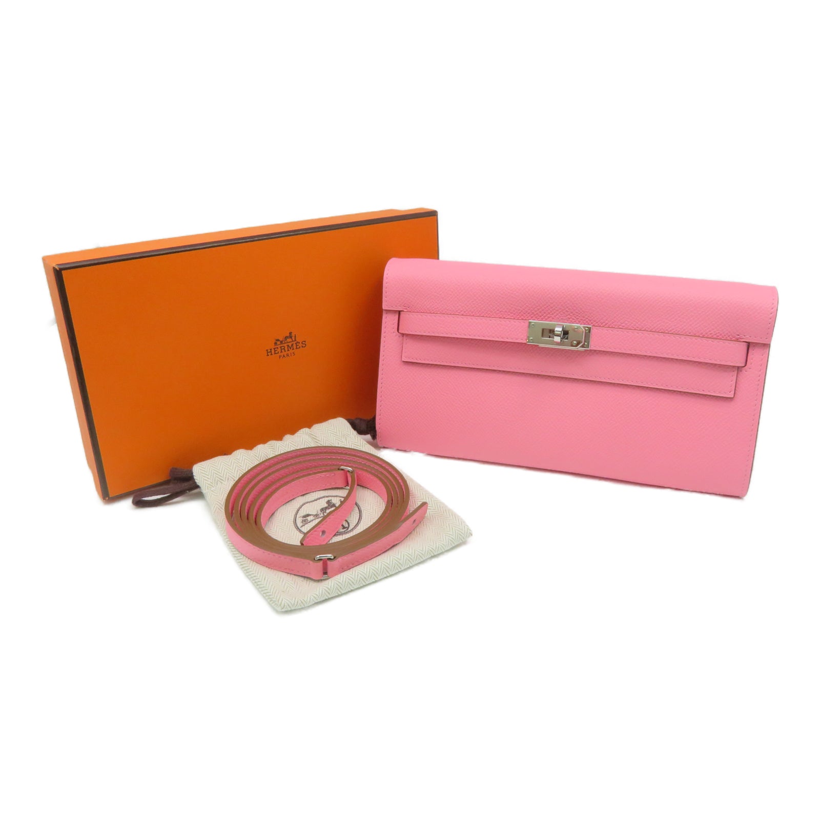 HERMES [Sharp Discount] Veau Epsom Leather Kelly To Go Silver Buckle Handle Shoulder Back Dual-Purpose Bag Pink/Confetti