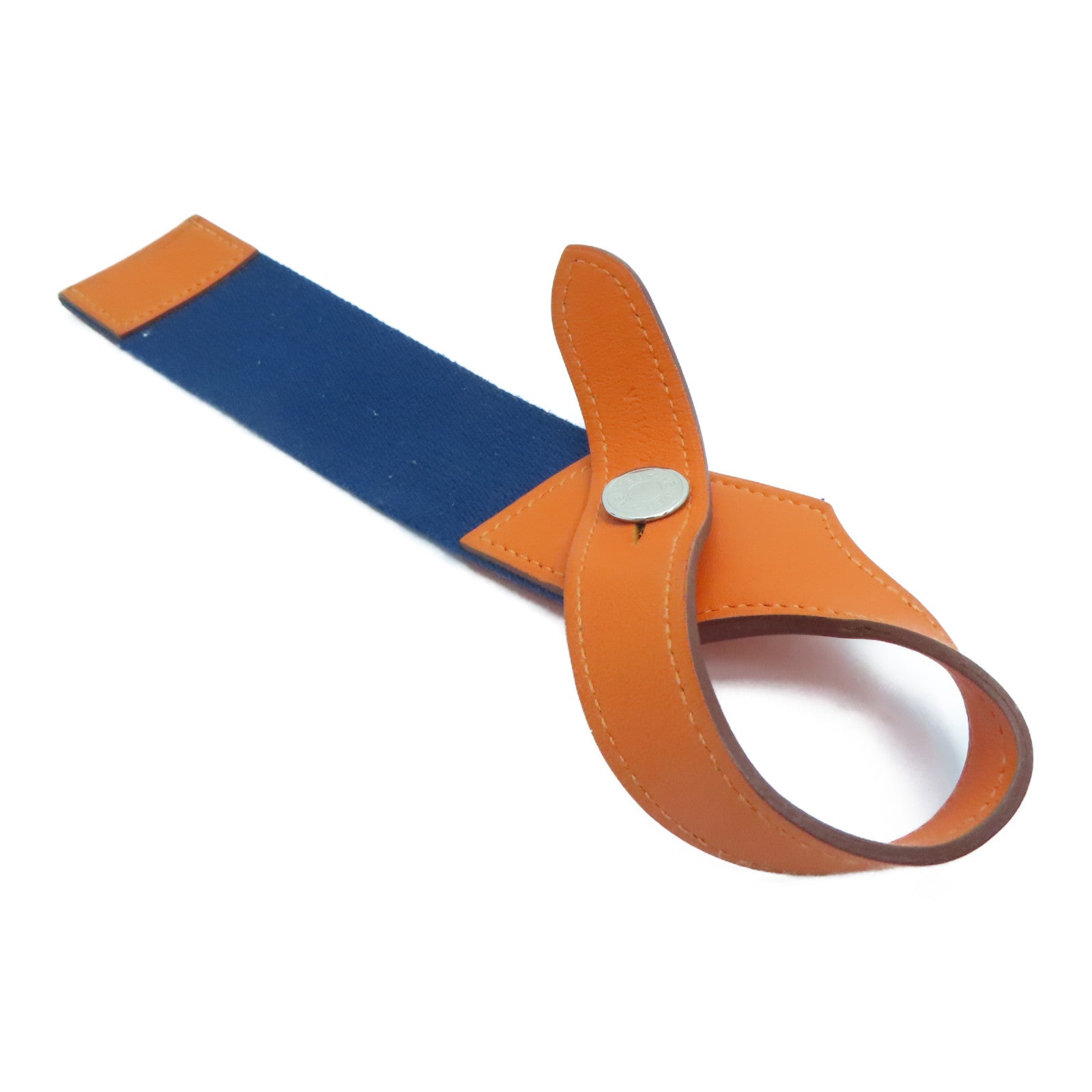 HERMES Evercolor Leather Charm Silver Buckle Charm Orange/Navy Blue