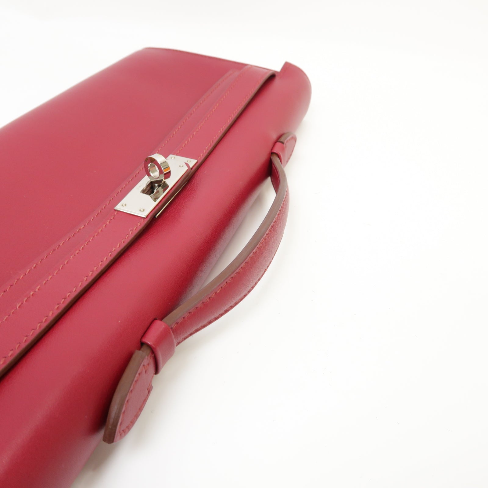 HERMES Swift皮革Kelly Cut銀扣手挽袋Ruby紅色