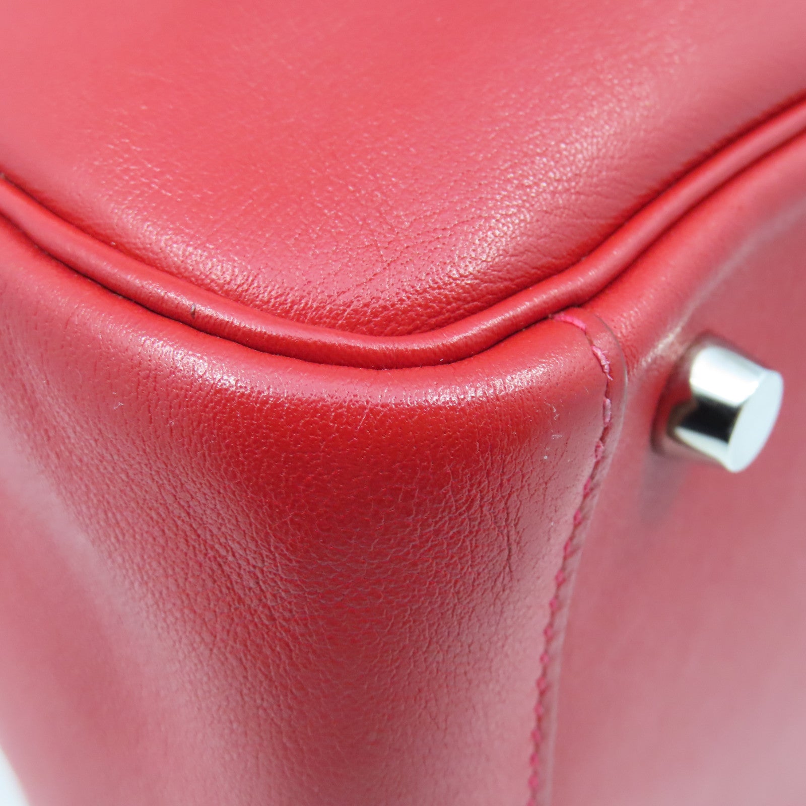 HERMES 【激減優惠】Clemence皮革Lindy 30銀扣手挽肩背兩用袋Rouge Casaque紅色