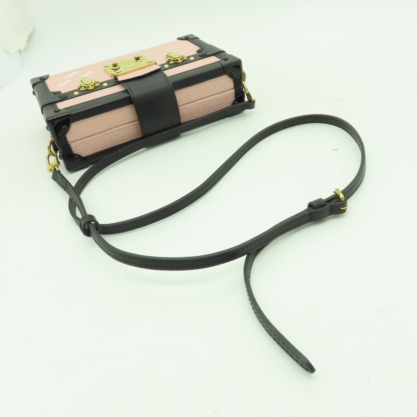 LOUIS VUITTON Epi Petite Malle金扣肩背袋粉紅色/黑色