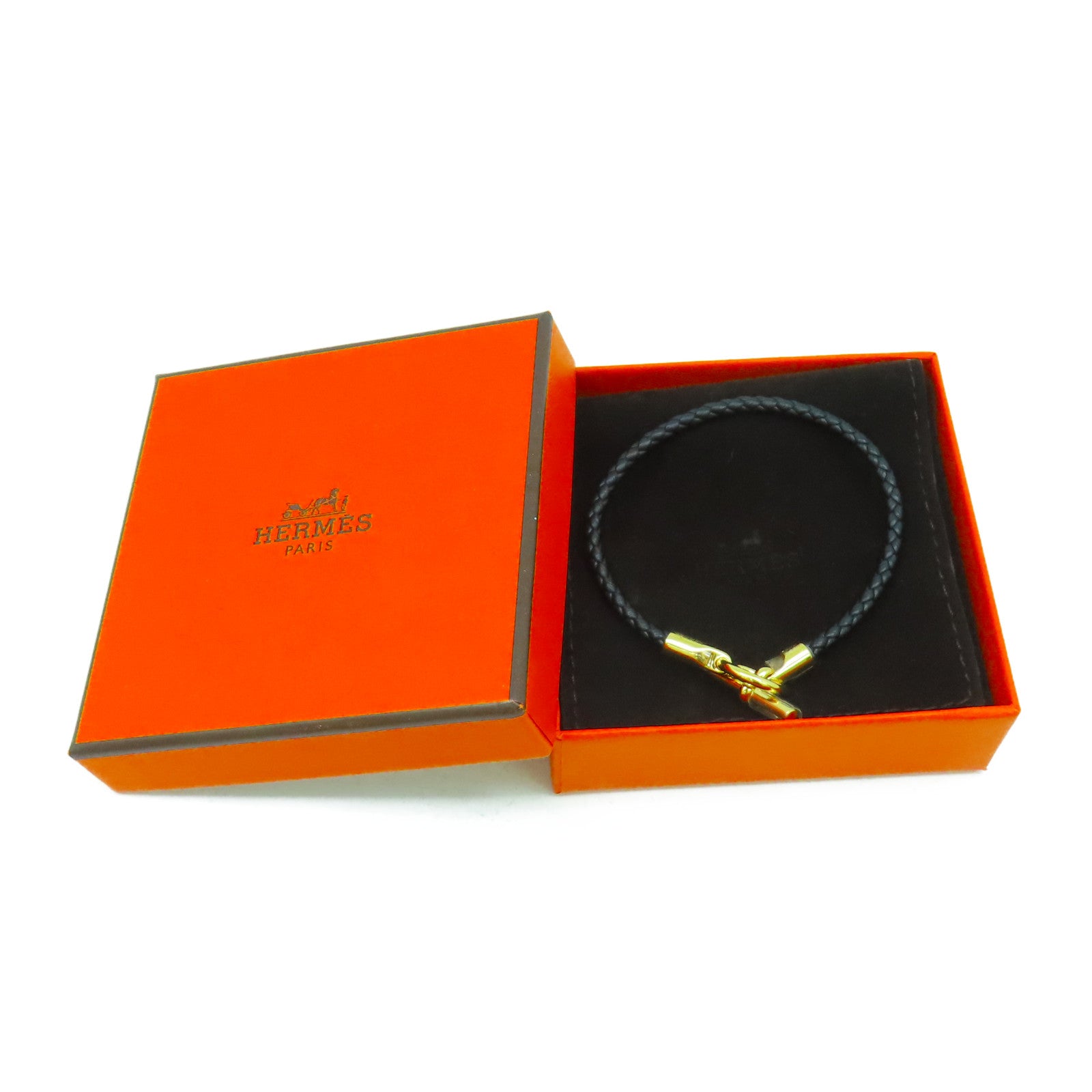 HERMES Swift皮革Glenan Bracelet金扣手鏈黑色