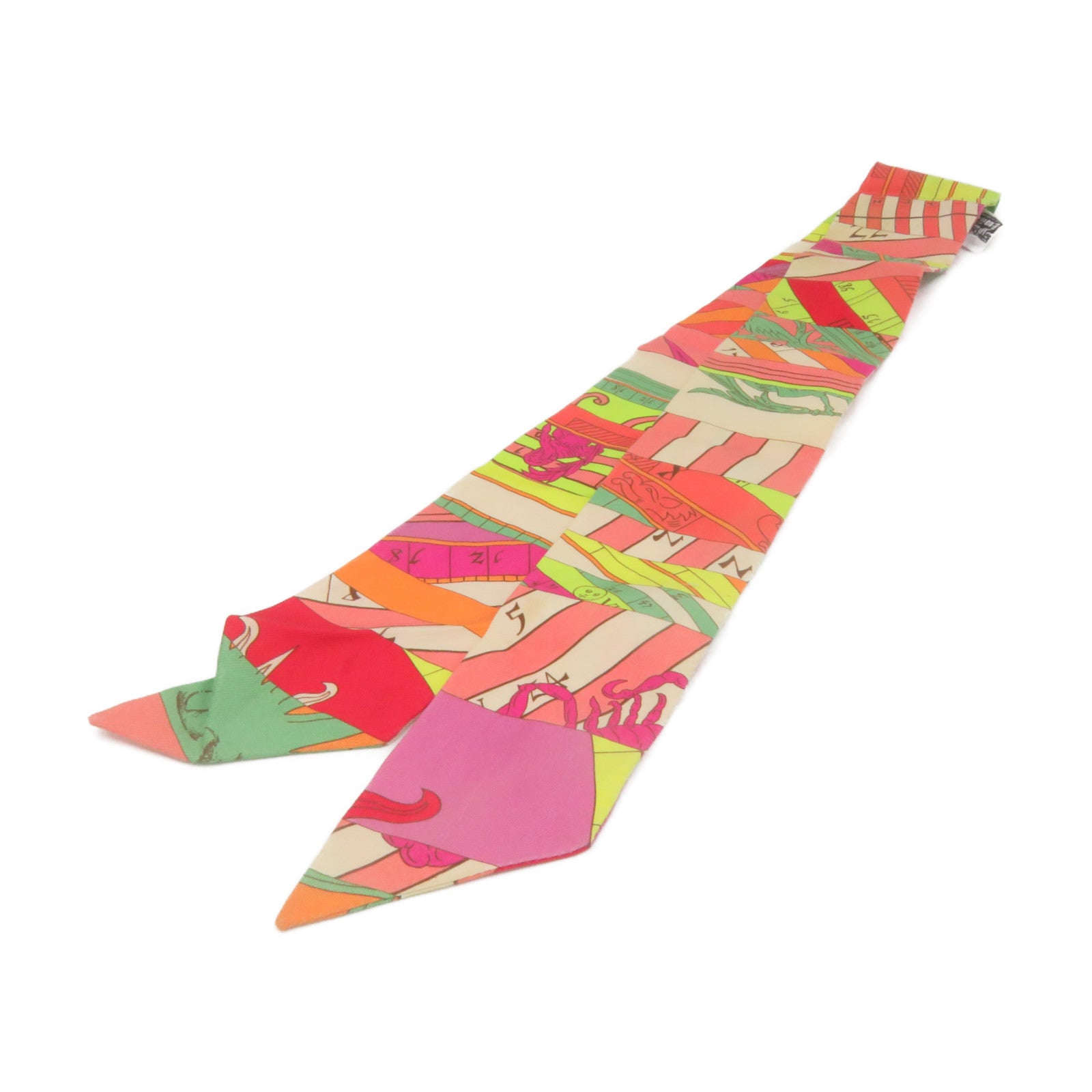 HERMES 絲質Twilly Scarf絲巾橙色/彩色