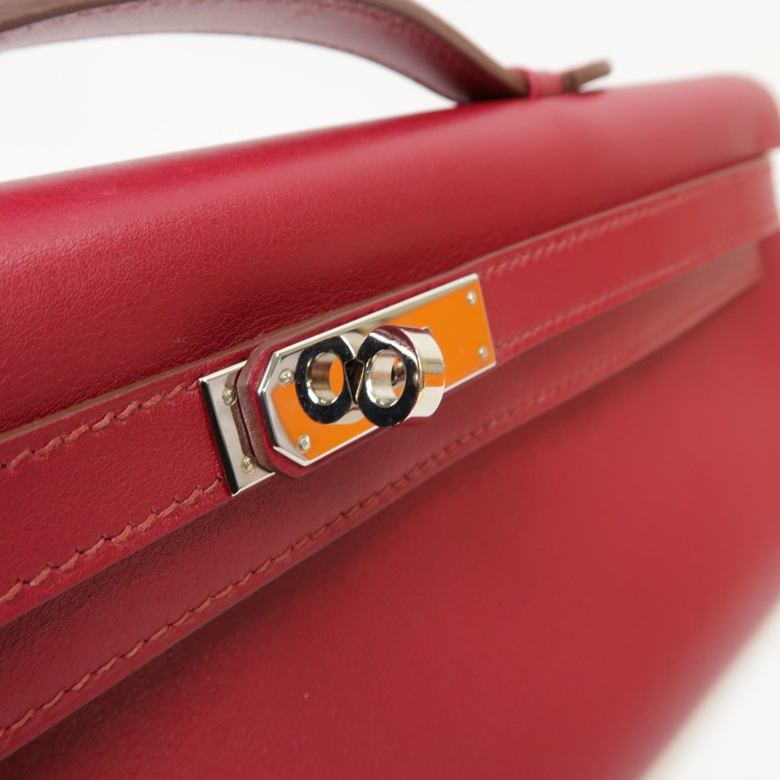 HERMES Swift皮革Kelly Cut銀扣手挽袋Ruby紅色