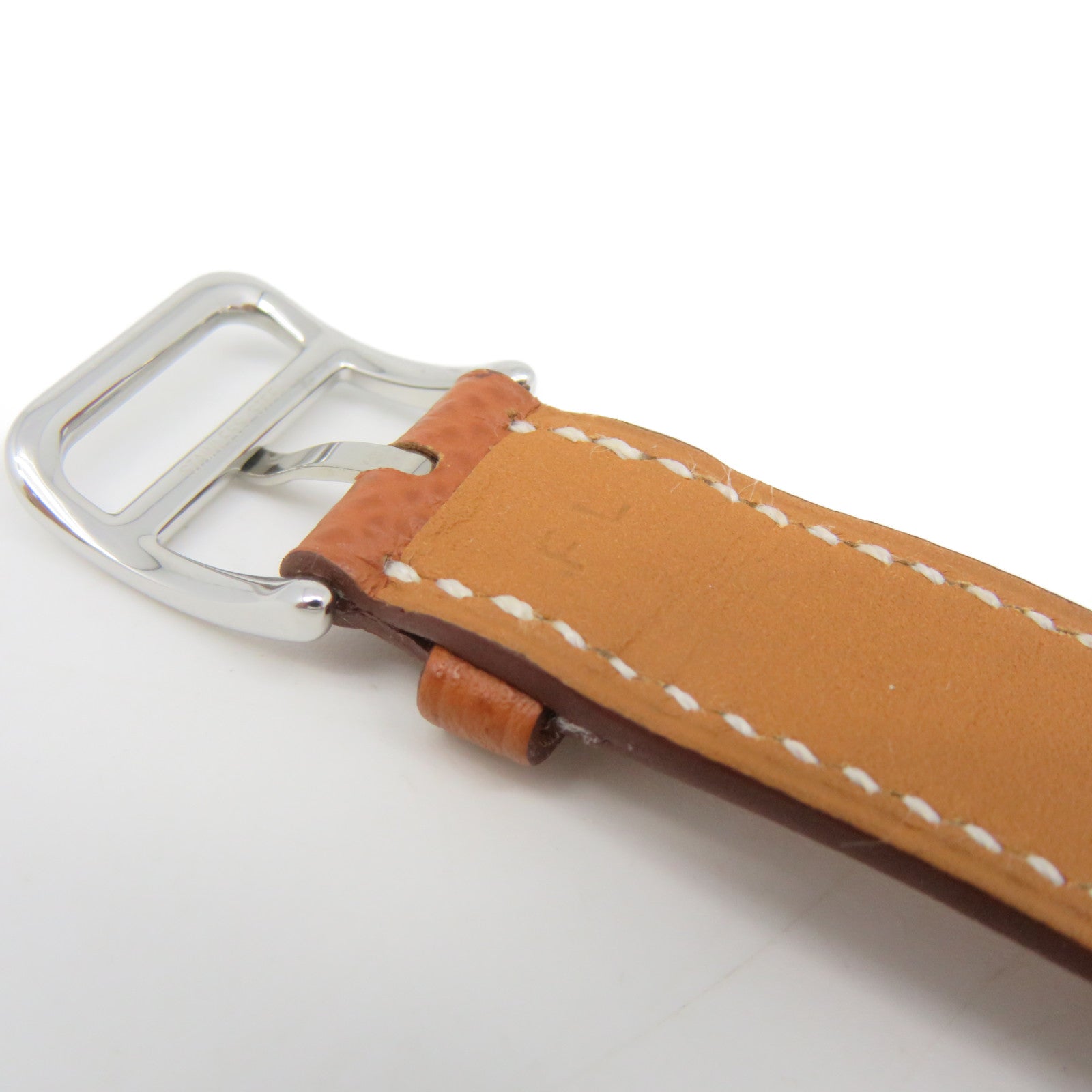 HERMES Heure H watch Stainless Steel/Epsom Leather Band Quartz Watch White/Gold Brown