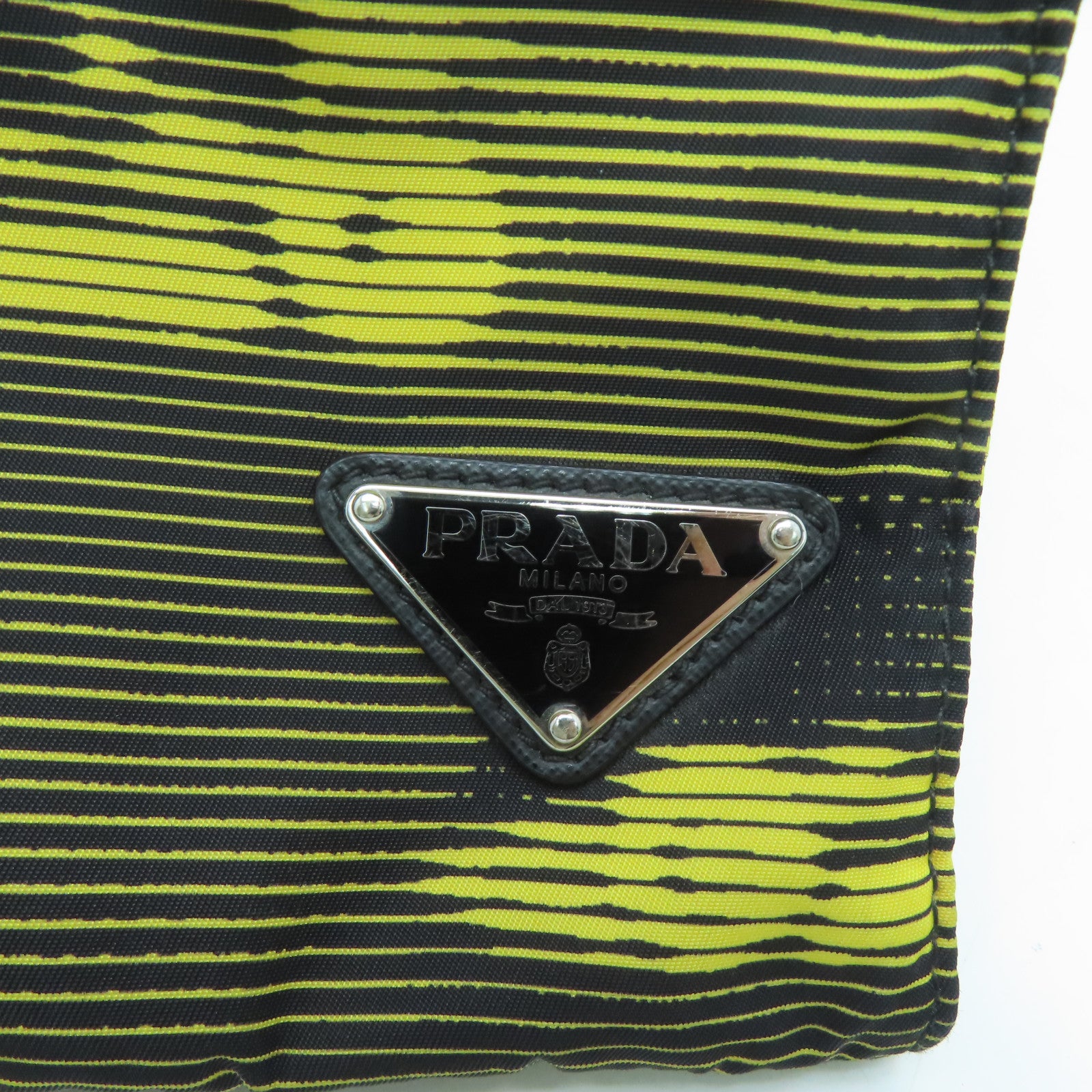PRADA 尼龙Tote Bag银扣手挽袋黑色/黄色