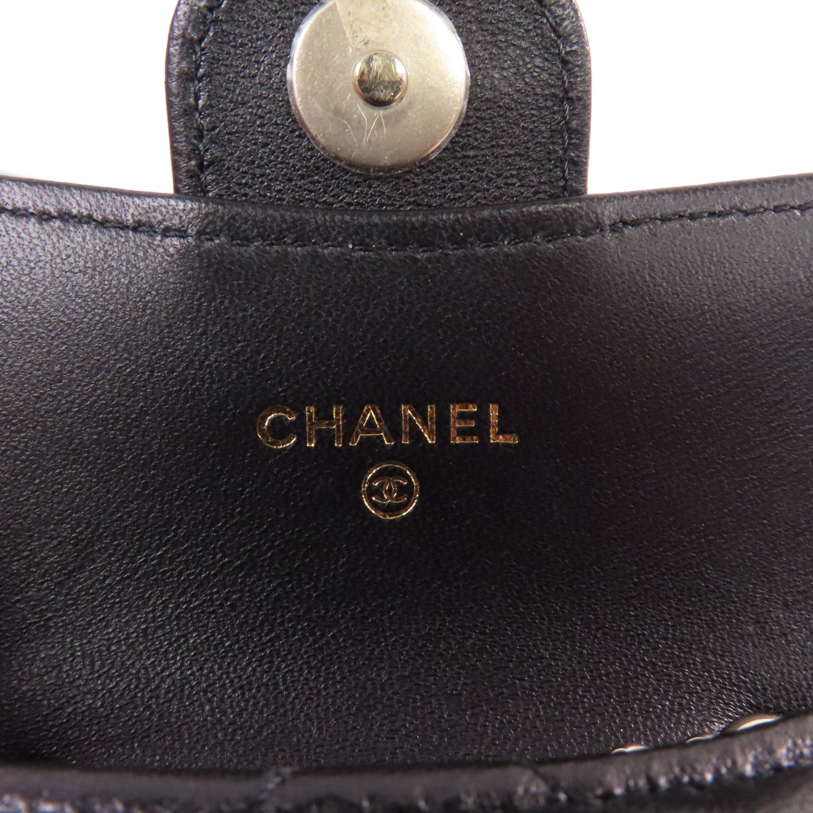 CHANEL 菱格羊皮皮革Chain Mini Shoulder Card Case金扣鏈帶肩背卡套黑色