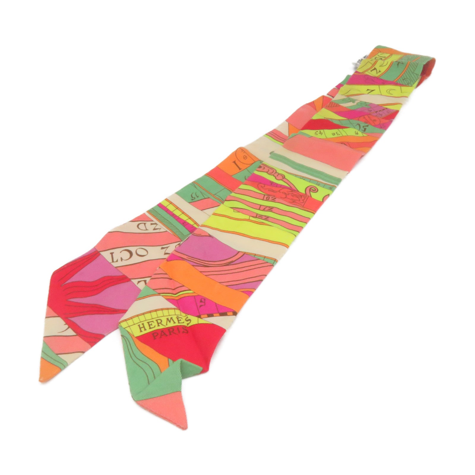 HERMES 絲質Twilly Scarf絲巾橙色/彩色