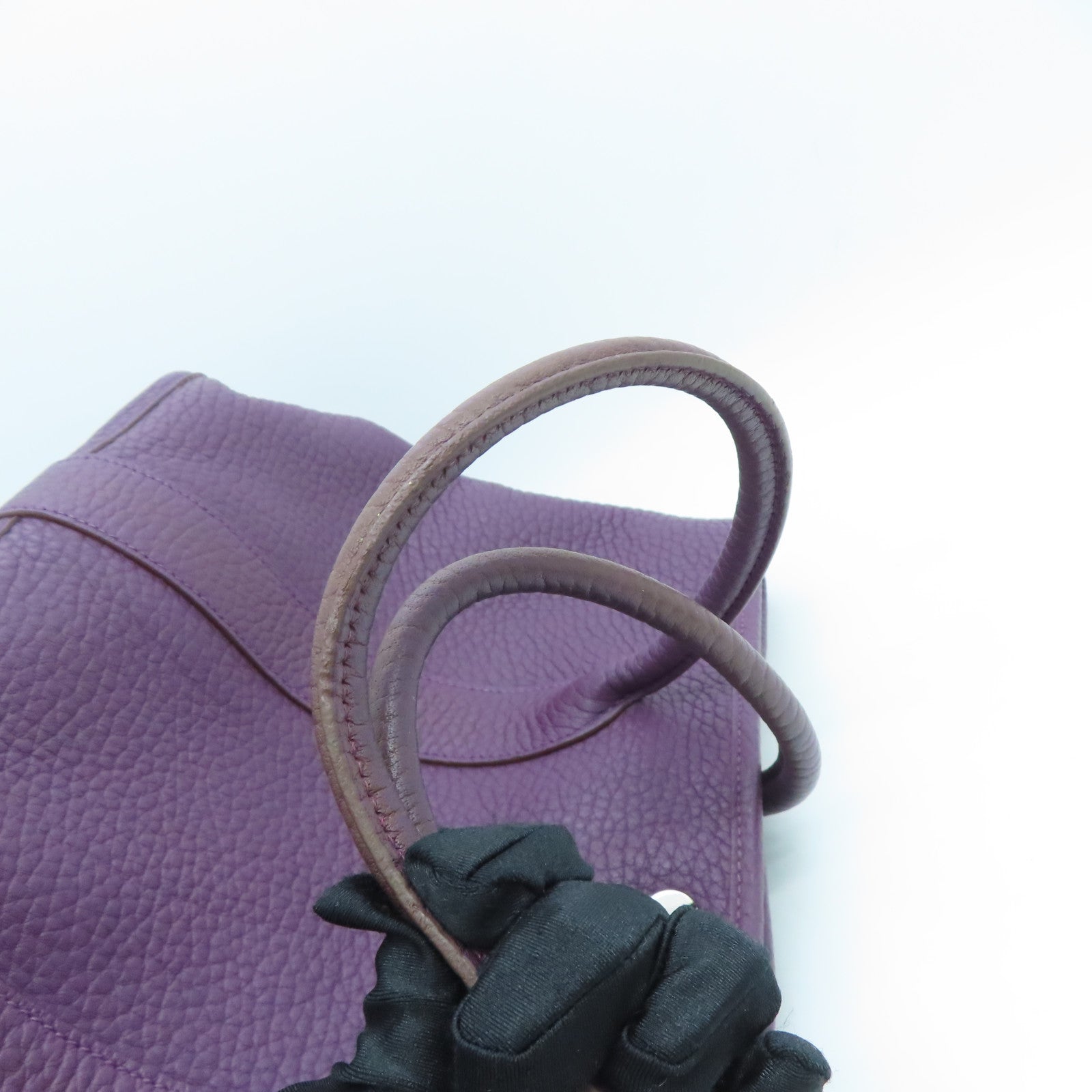 HERMES Clemence皮革GardenParty PM銀扣手挽袋暗紫色