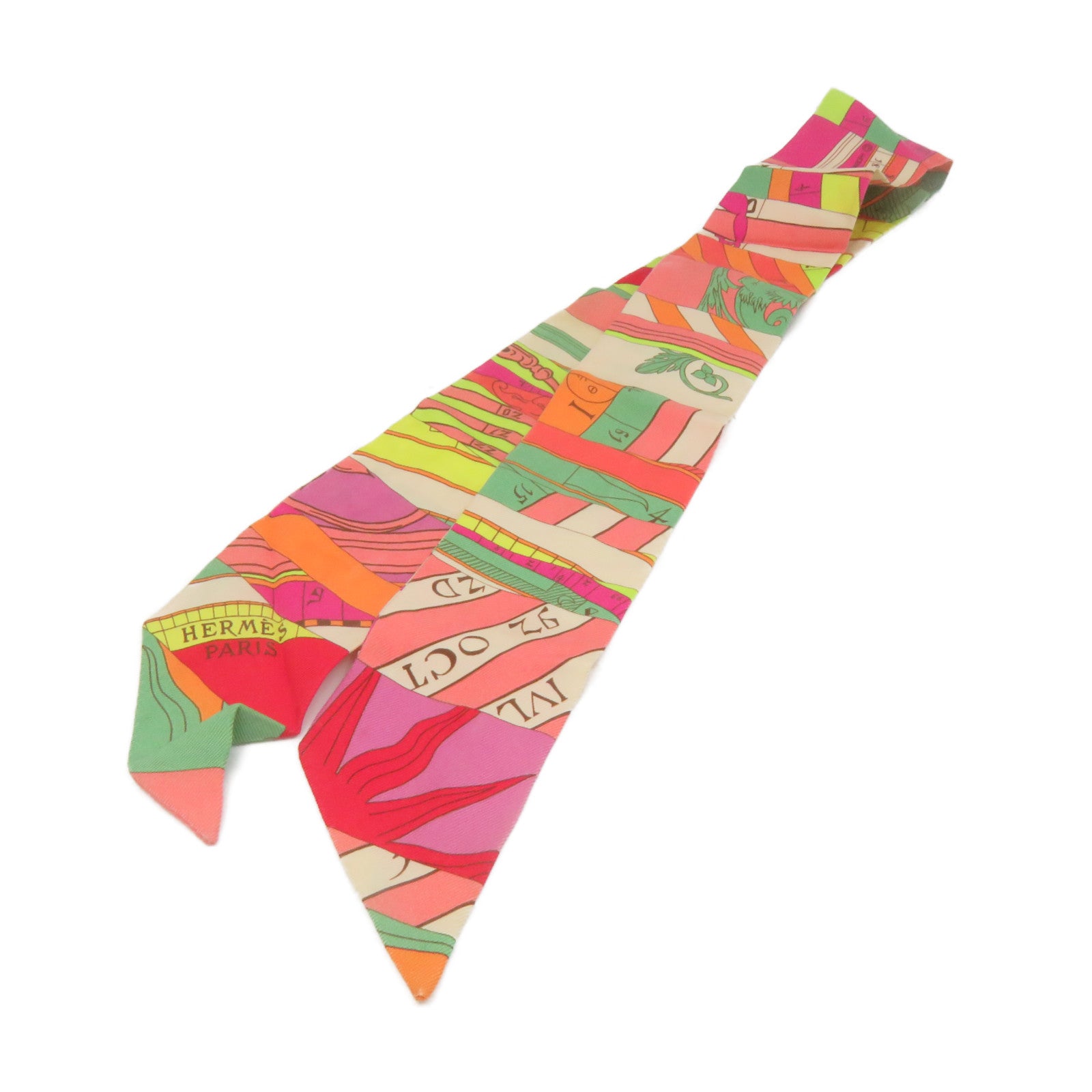 HERMES 絲質Twilly Scarf絲巾橙色/彩色