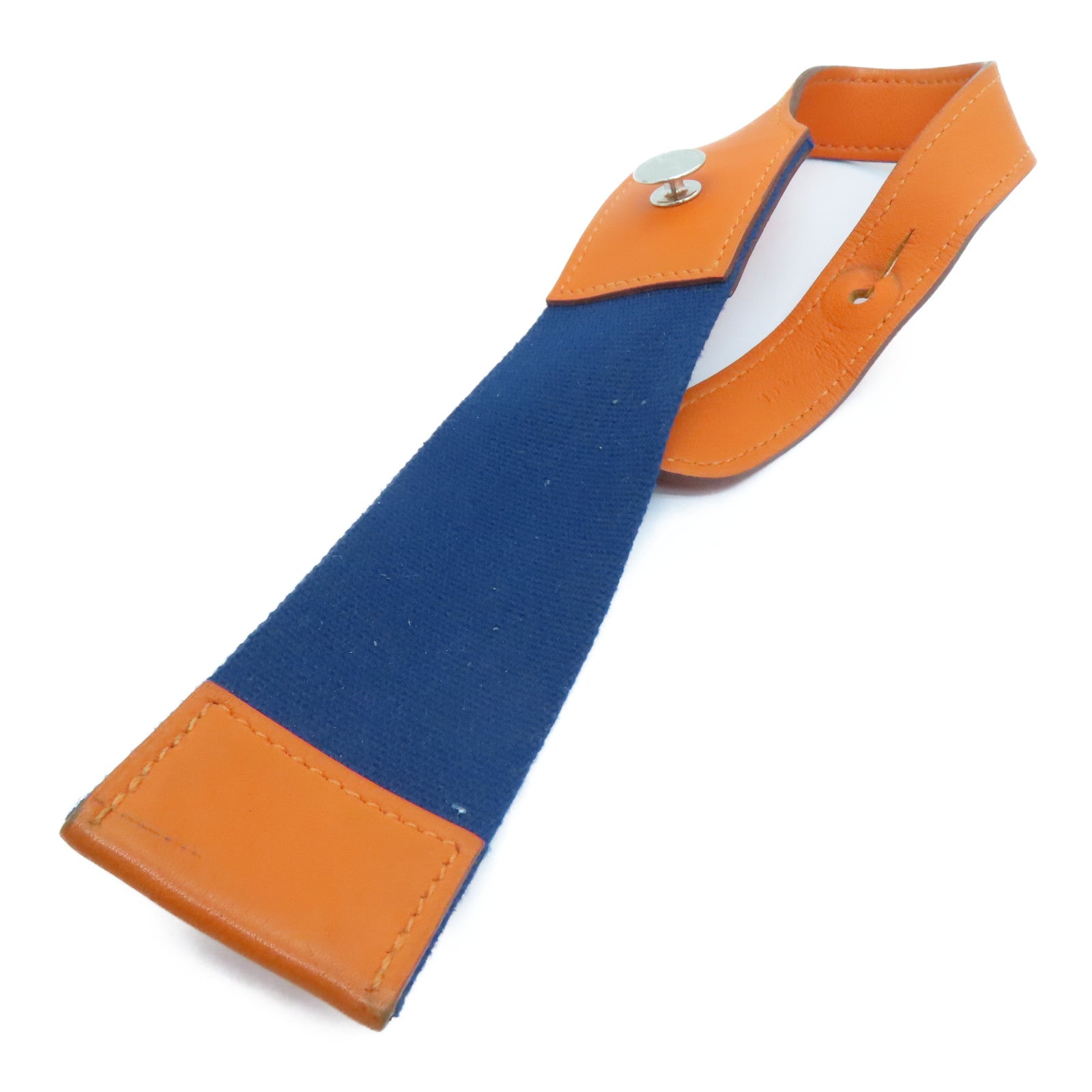 HERMES Evercolor Leather Charm Silver Buckle Charm Orange/Navy Blue