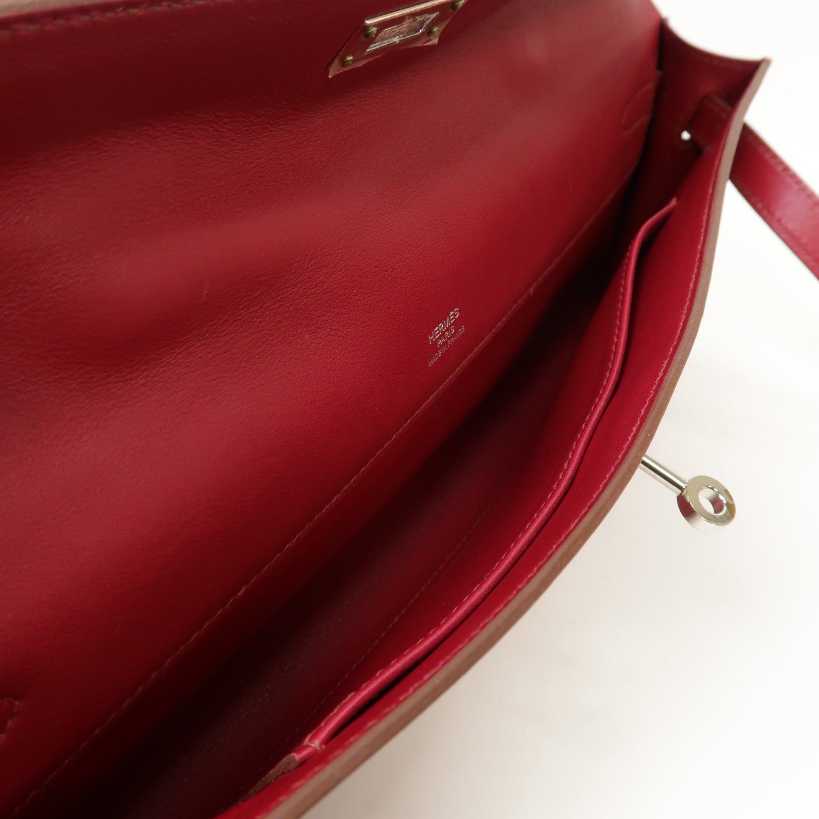 HERMES Swift皮革Kelly Cut銀扣手挽袋Ruby紅色