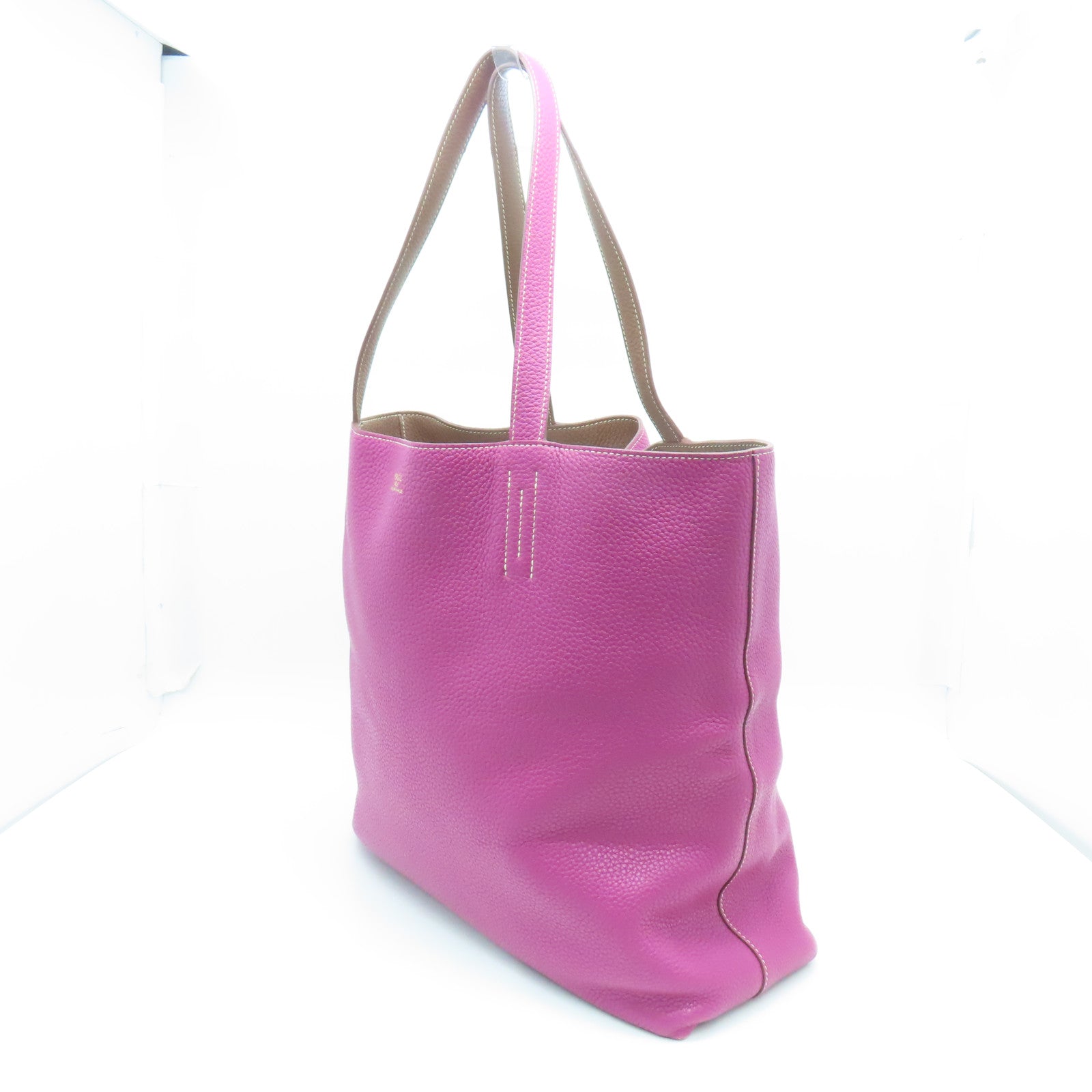 HERMES Clemence皮革Double Sens 45手挽袋Tosca Pink/Marron Fonce紫色/杏色