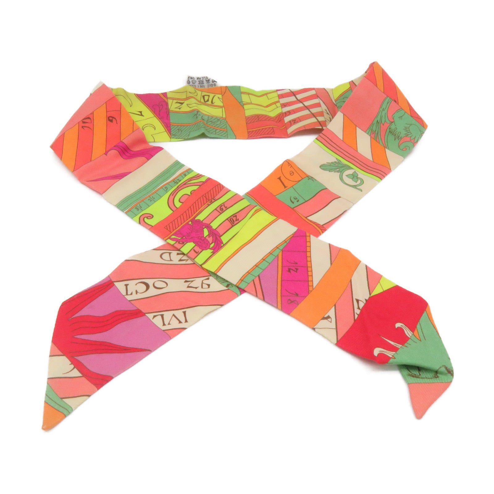 HERMES 絲質Twilly Scarf絲巾橙色/彩色