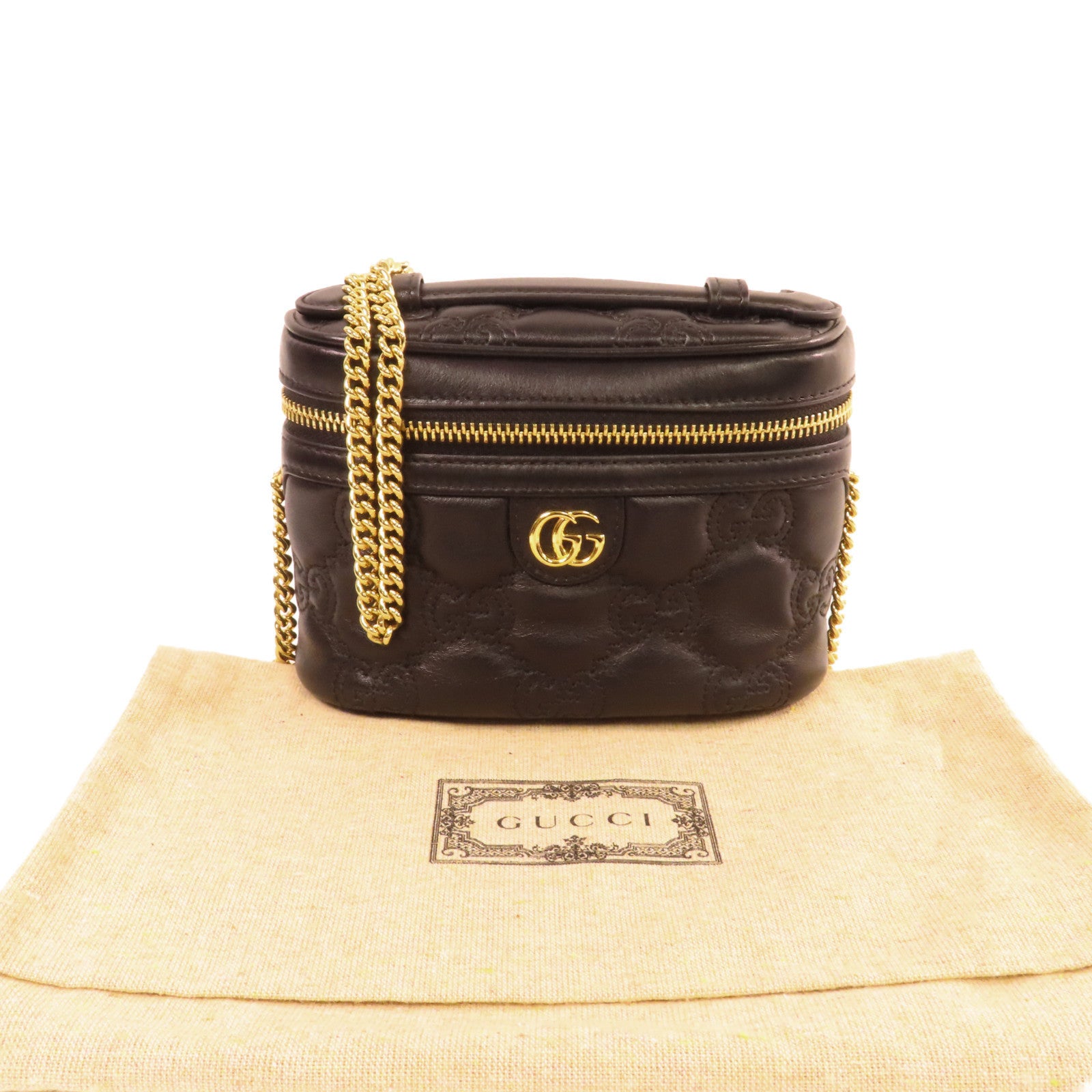 GUCCI 牛皮皮革Chain Shoulder Bag金扣鏈帶肩背袋黑色