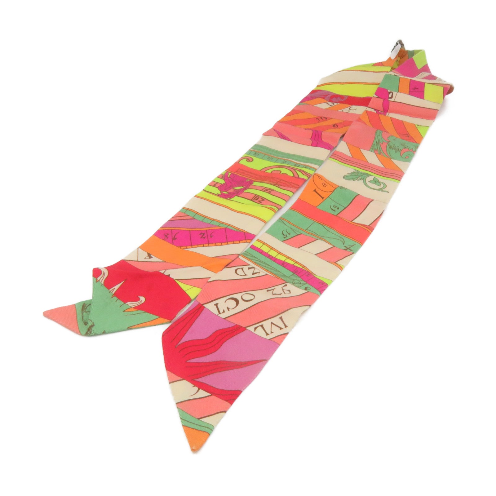 HERMES 絲質Twilly Scarf絲巾橙色/彩色