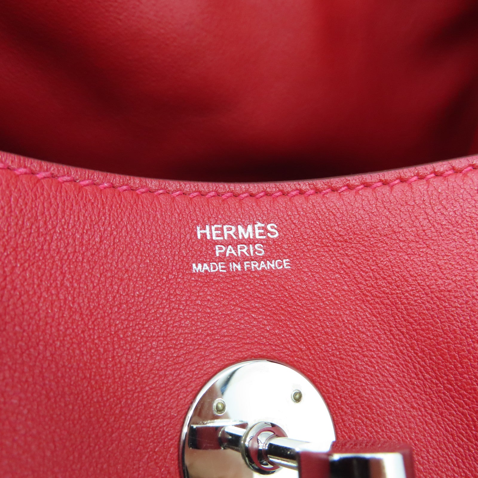 HERMES 【激減優惠】Clemence皮革Lindy 30銀扣手挽肩背兩用袋Rouge Casaque紅色