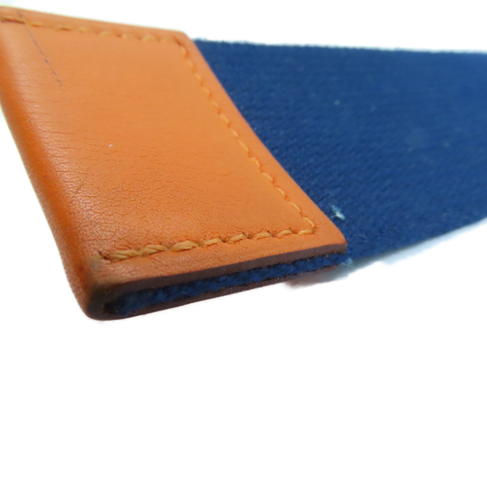 HERMES Evercolor Leather Charm Silver Buckle Charm Orange/Navy Blue
