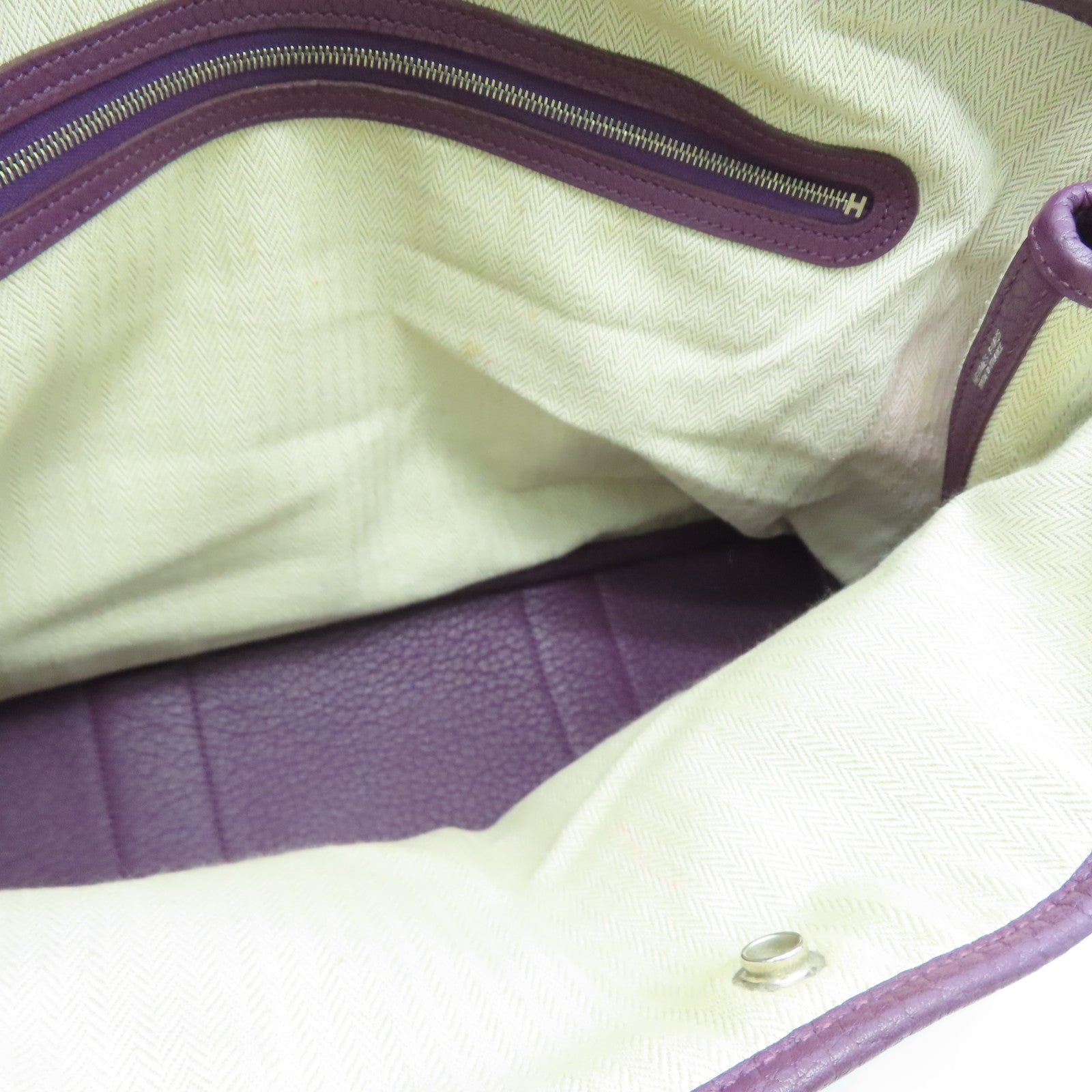 HERMES Clemence皮革GardenParty PM銀扣手挽袋暗紫色