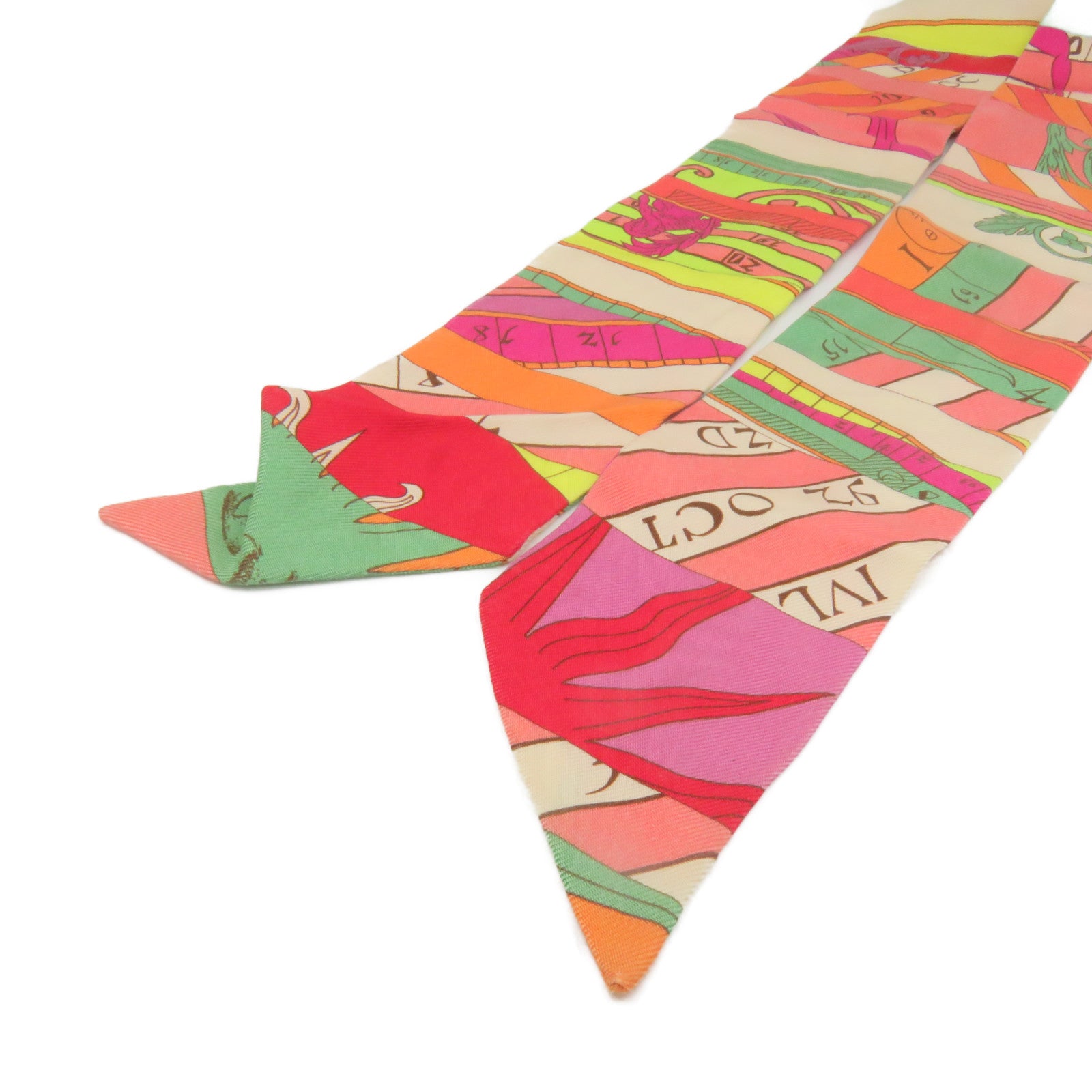 HERMES 絲質Twilly Scarf絲巾橙色/彩色