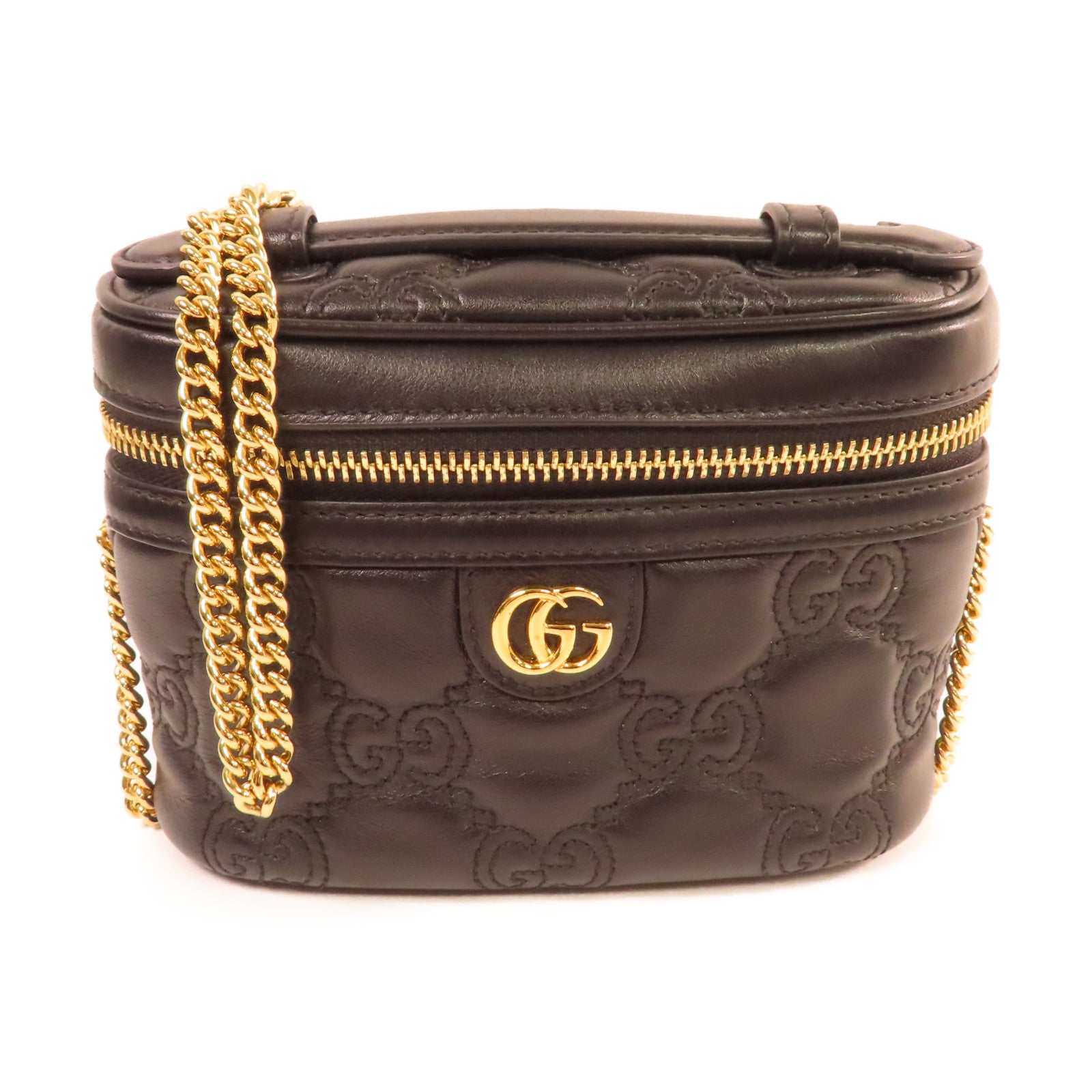 GUCCI 牛皮皮革Chain Shoulder Bag金扣鏈帶肩背袋黑色
