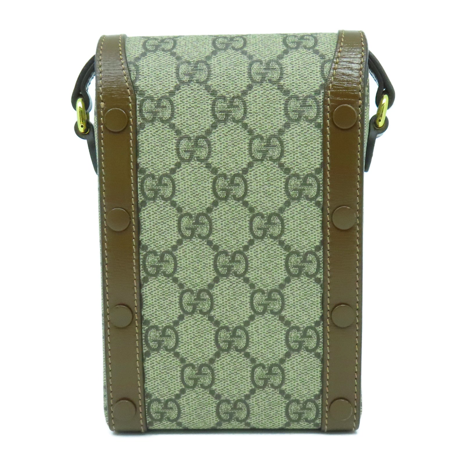 GUCCI 塗層帆布Horsebit 1955 Mini金扣肩背袋啡色