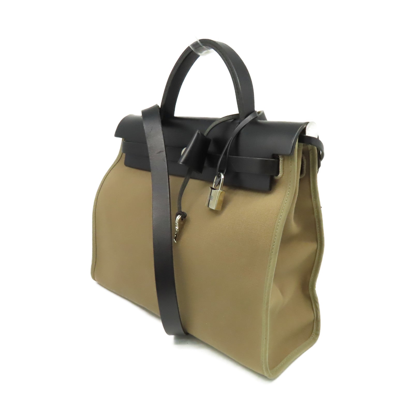 HERMES 帆布Herbag PM 2Way Shoulder Bag銀扣手挽肩背兩用袋Etoupe大象灰