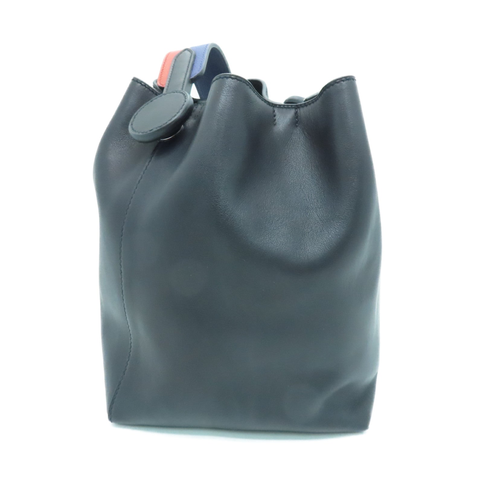 HERMES Volupto Leather Licol 17 Silver Buckle Shoulder Bag Black