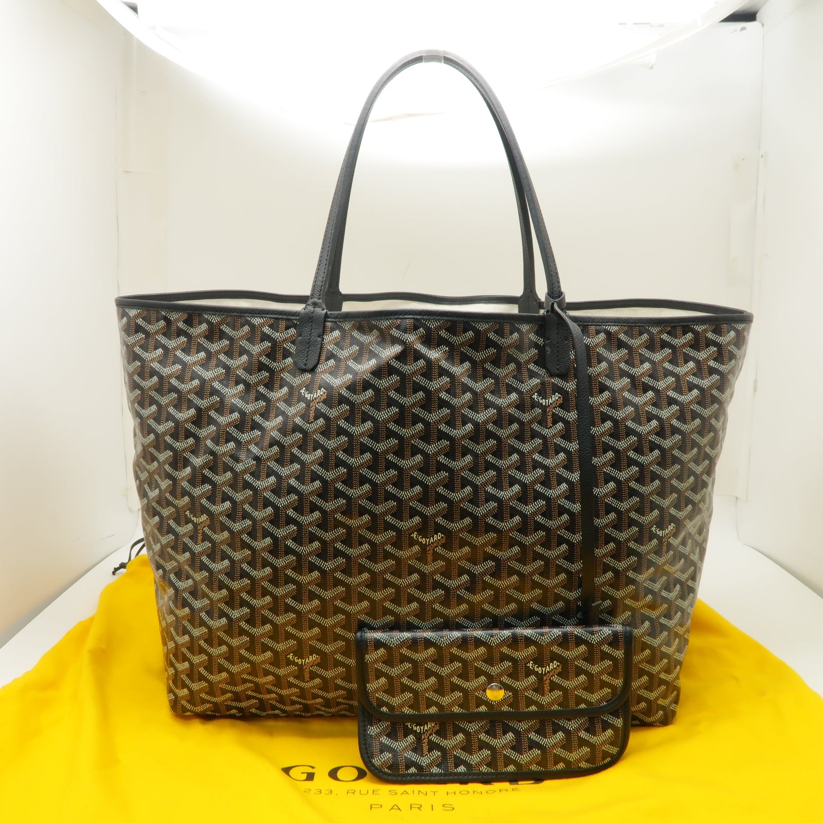 GOYARD 塗層帆布Saint Louis GM銀扣手挽袋黒色/棕色