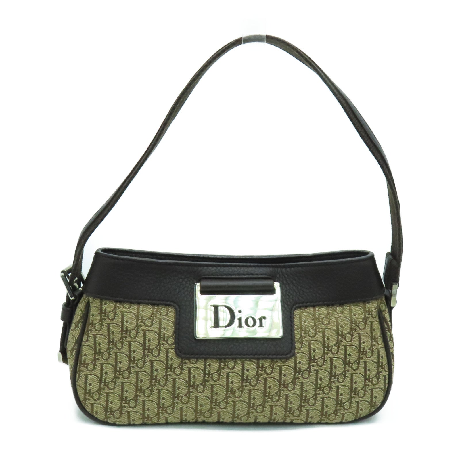 Dior canvas Handbag silver buckle handle bag brown