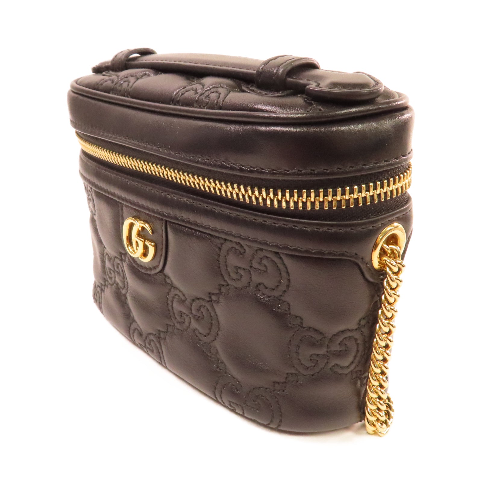 GUCCI 牛皮皮革Chain Shoulder Bag金扣鏈帶肩背袋黑色